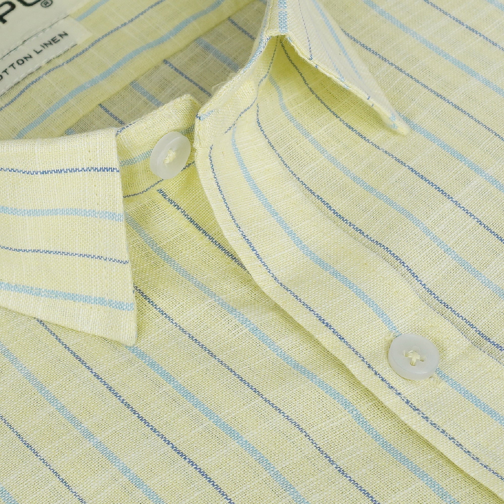 Men's Cotton Linen Striped Half Sleeves Shirt (Sea Green)