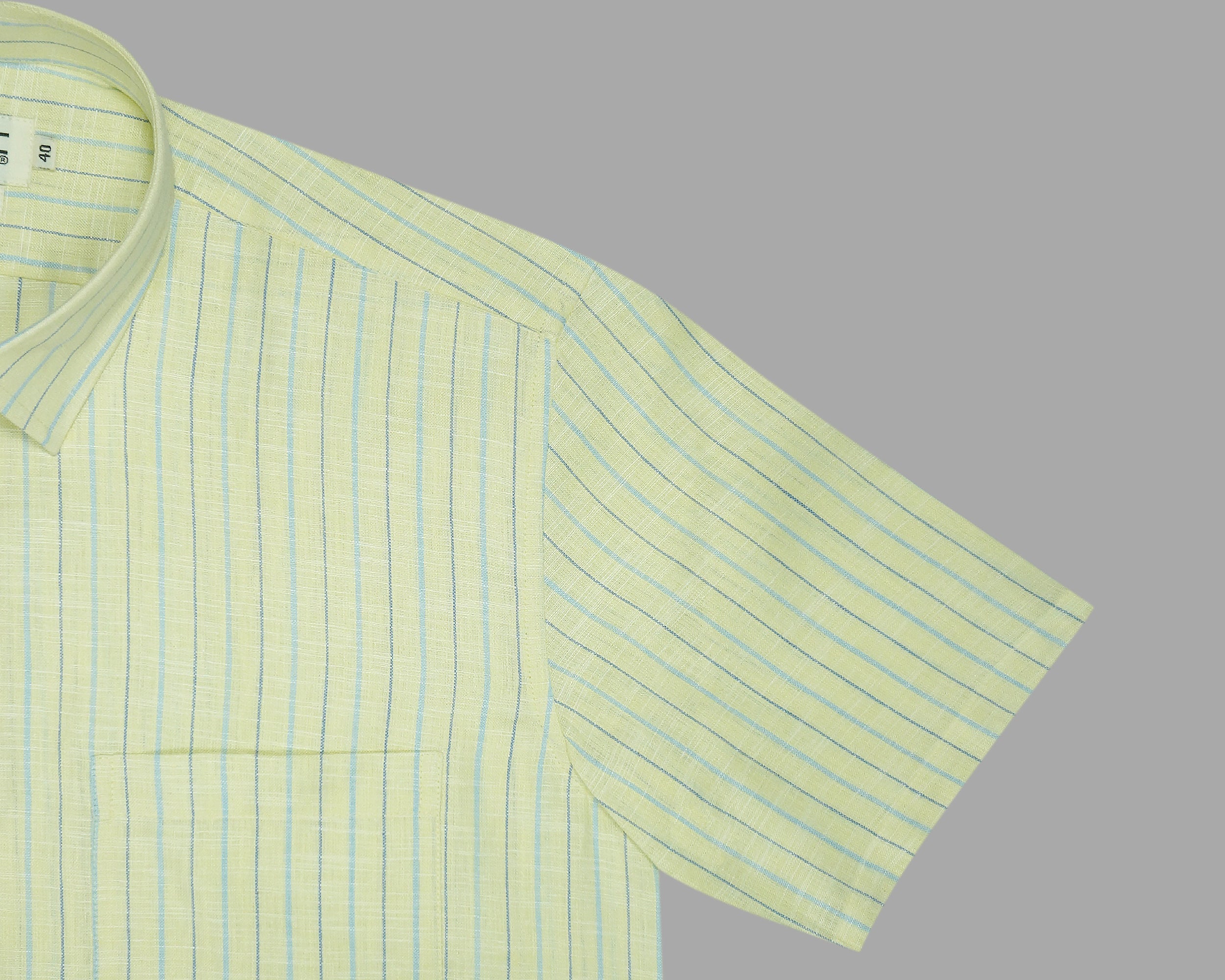 Men's Cotton Linen Striped Half Sleeves Shirt (Sea Green)