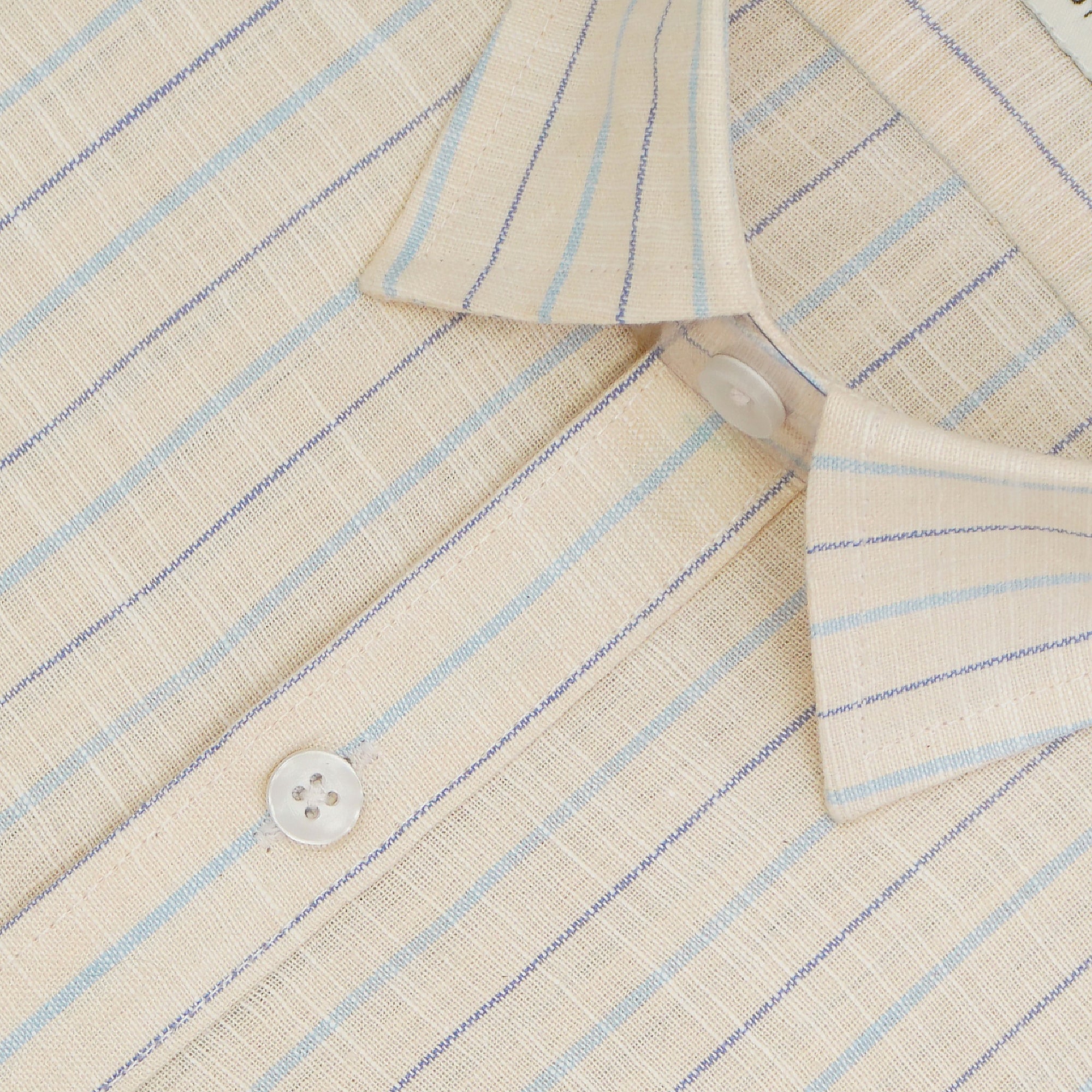 Men's Cotton Linen Striped Half Sleeves Shirt (Peach)