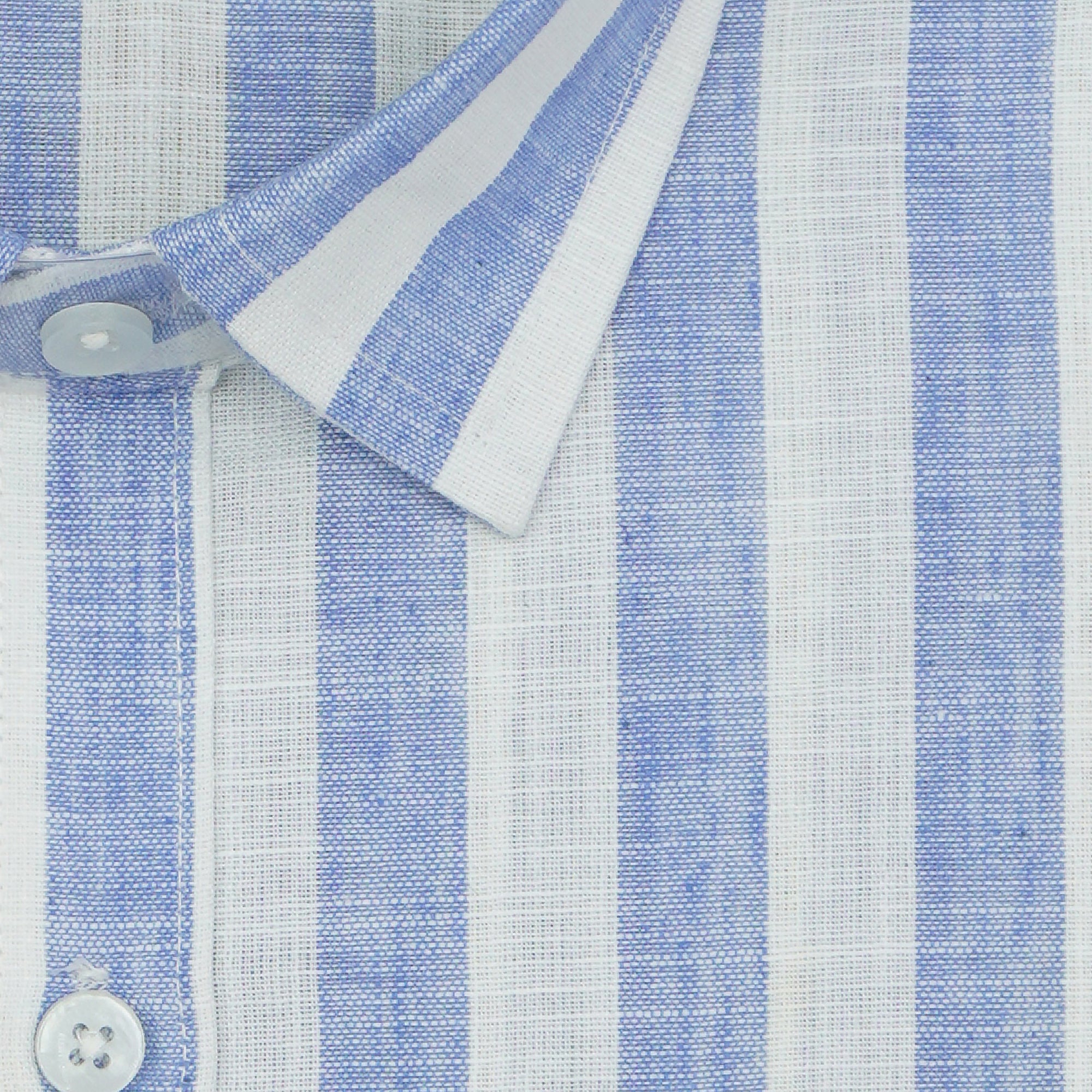 Men's Cotton Linen Striped Half Sleeves Shirt (Blue)