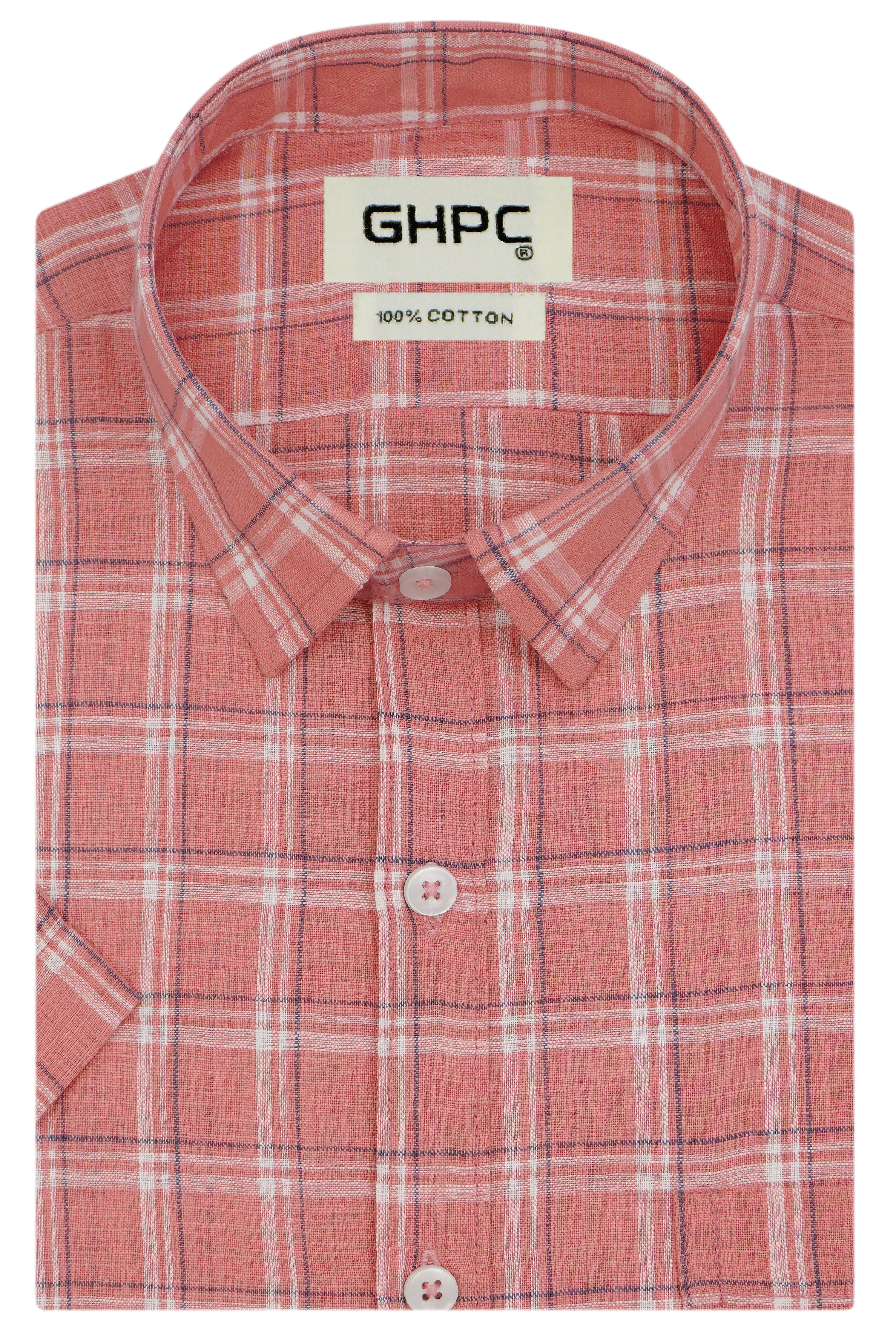 Men's 100% Cotton Checkered Half Sleeves Shirt (Red)