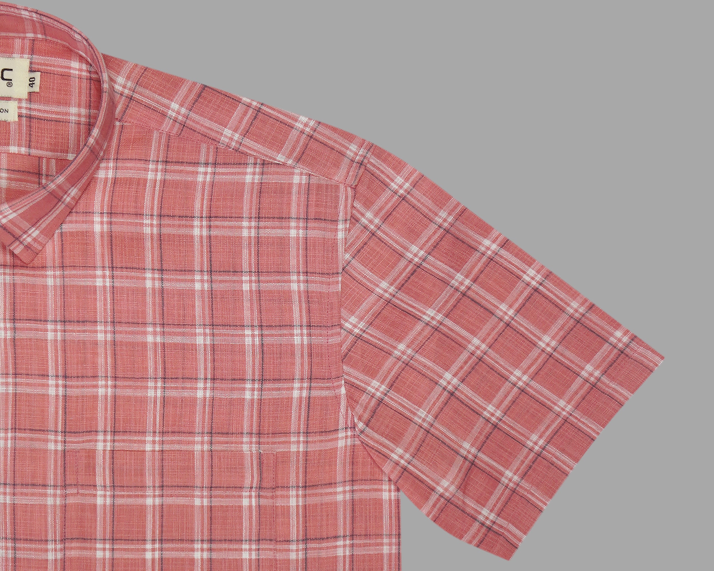 Men's 100% Cotton Checkered Half Sleeves Shirt (Red)