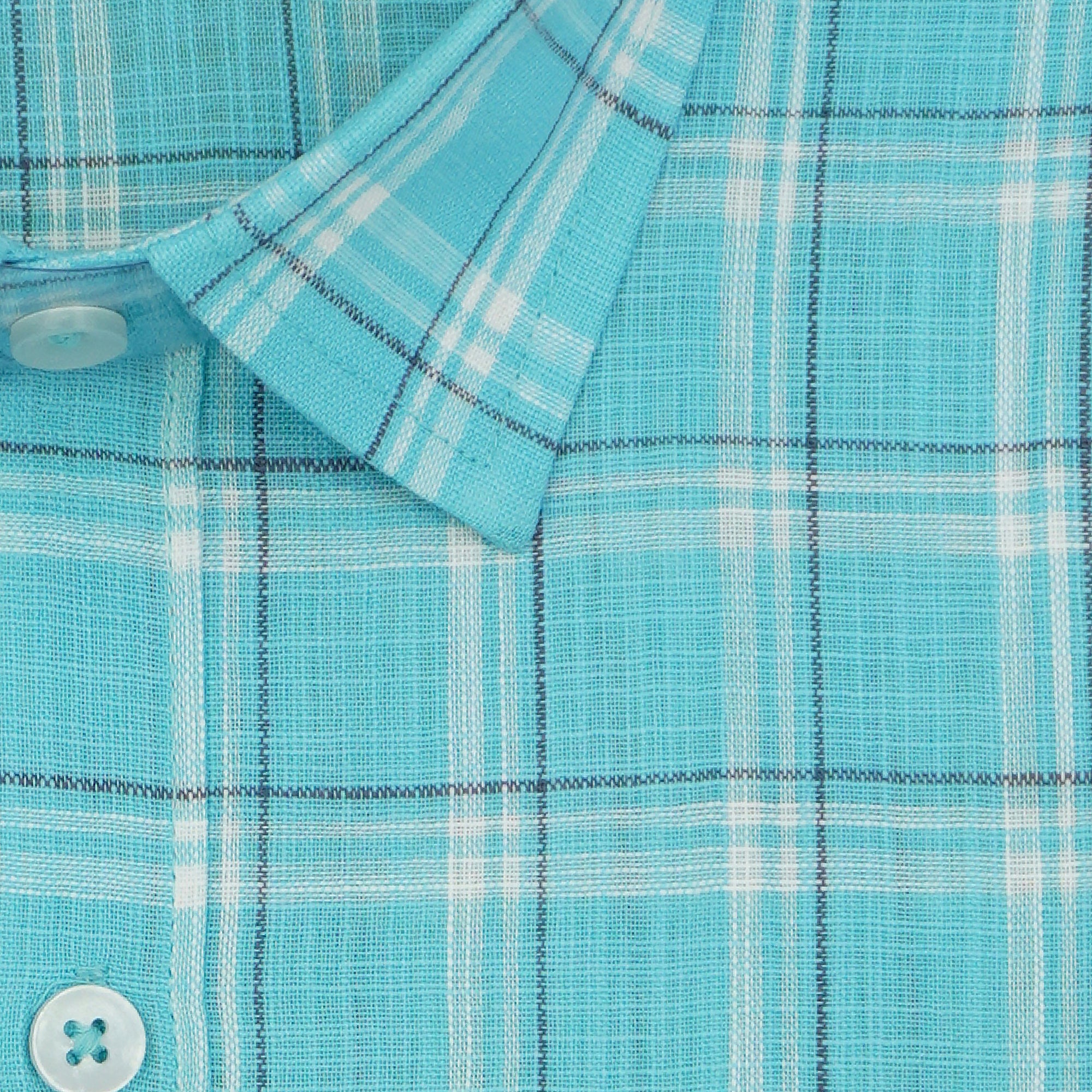 Men's 100% Cotton Checkered Half Sleeves Shirt (Turquoise)