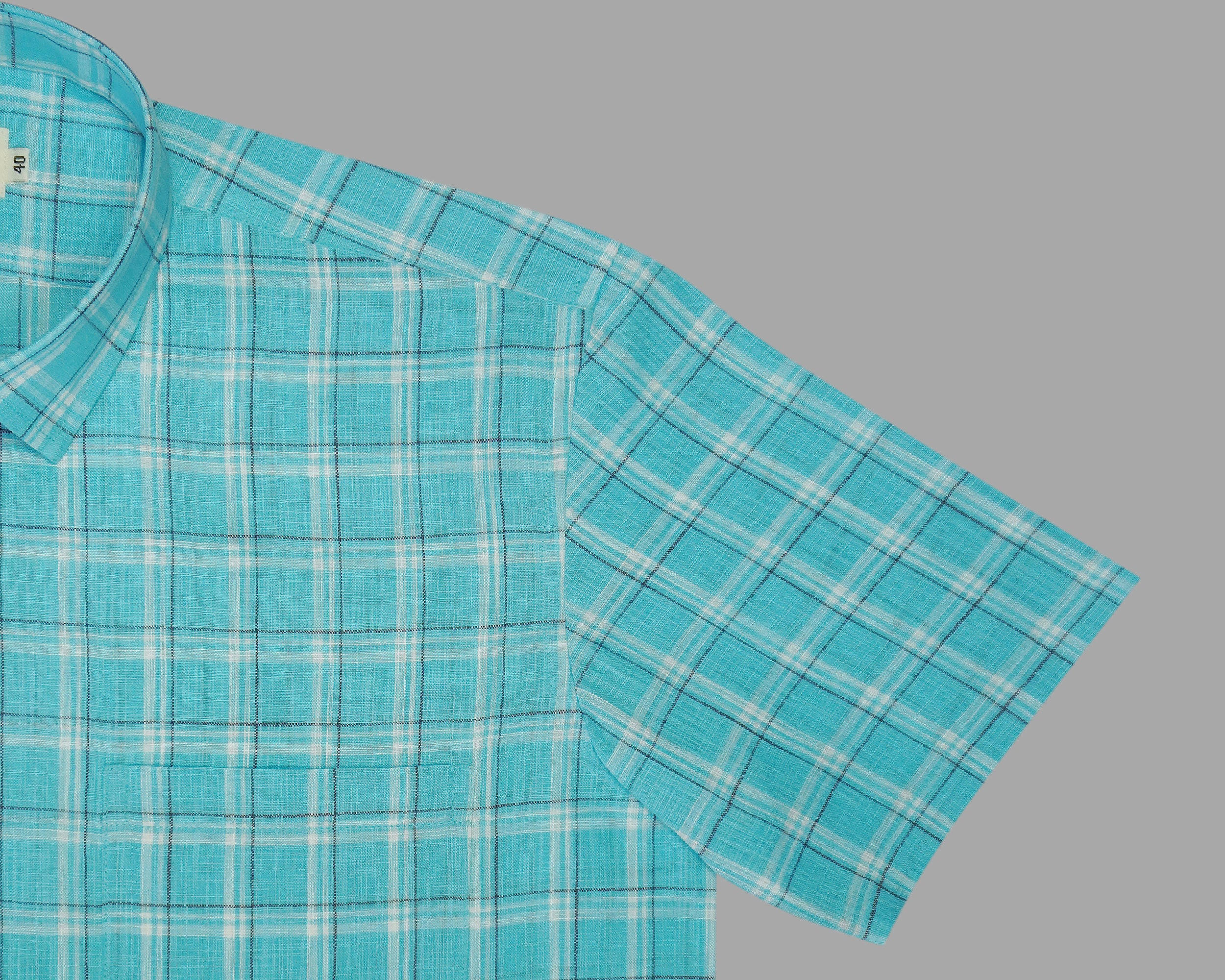 Men's 100% Cotton Checkered Half Sleeves Shirt (Turquoise)