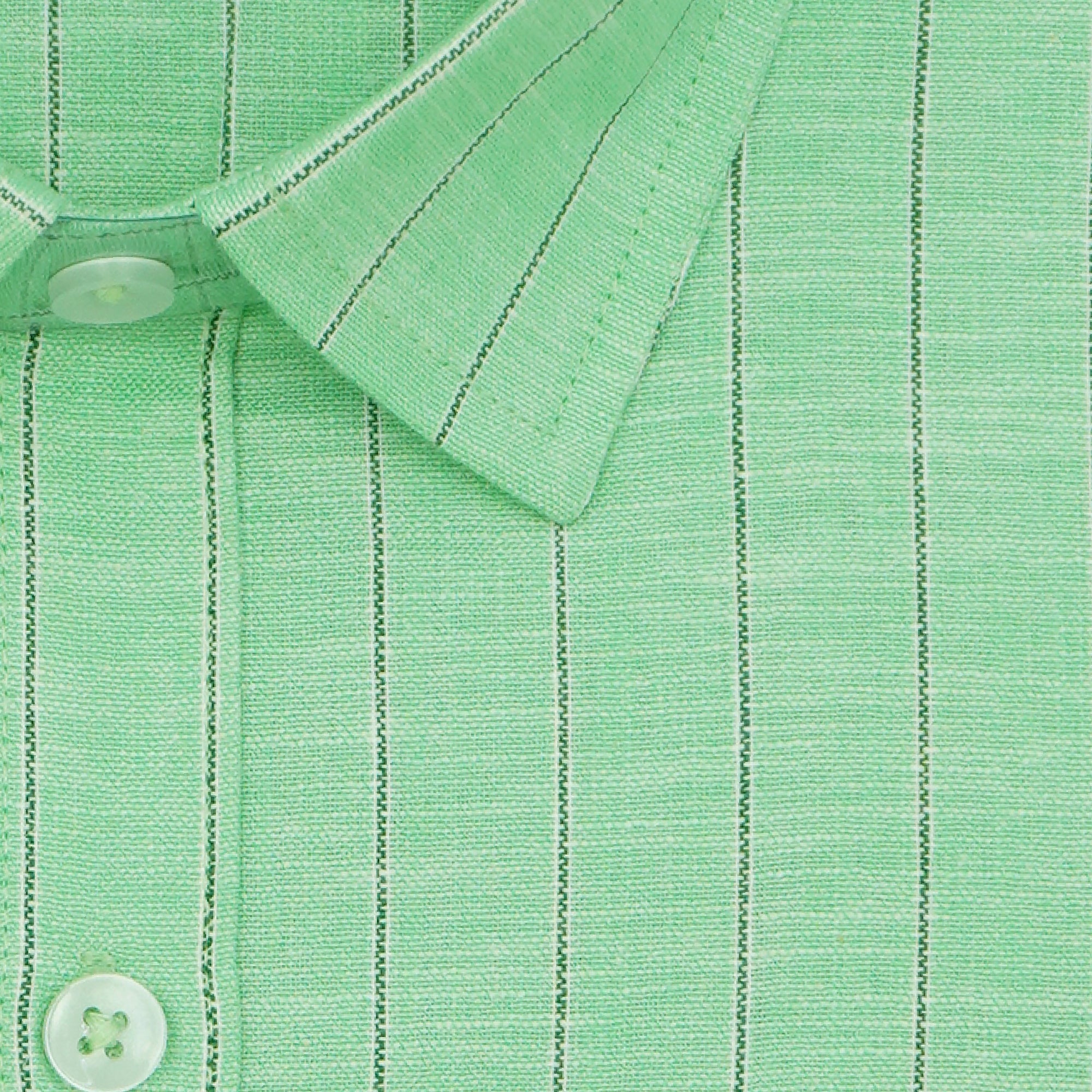 Men's Cotton Linen Striped Half Sleeves Shirt (Olive Green)