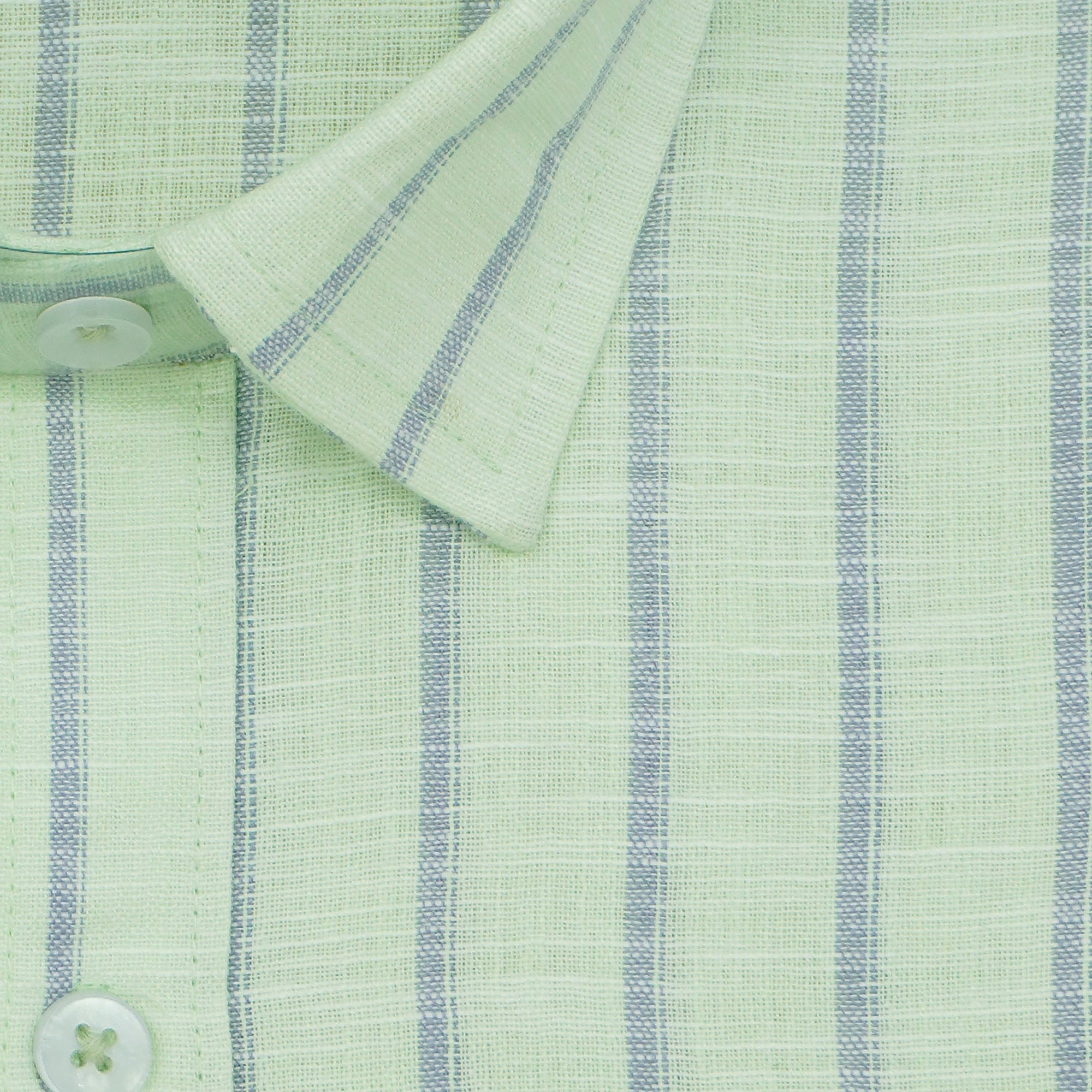 Men's Cotton Linen Striped Half Sleeves Shirt (Green)