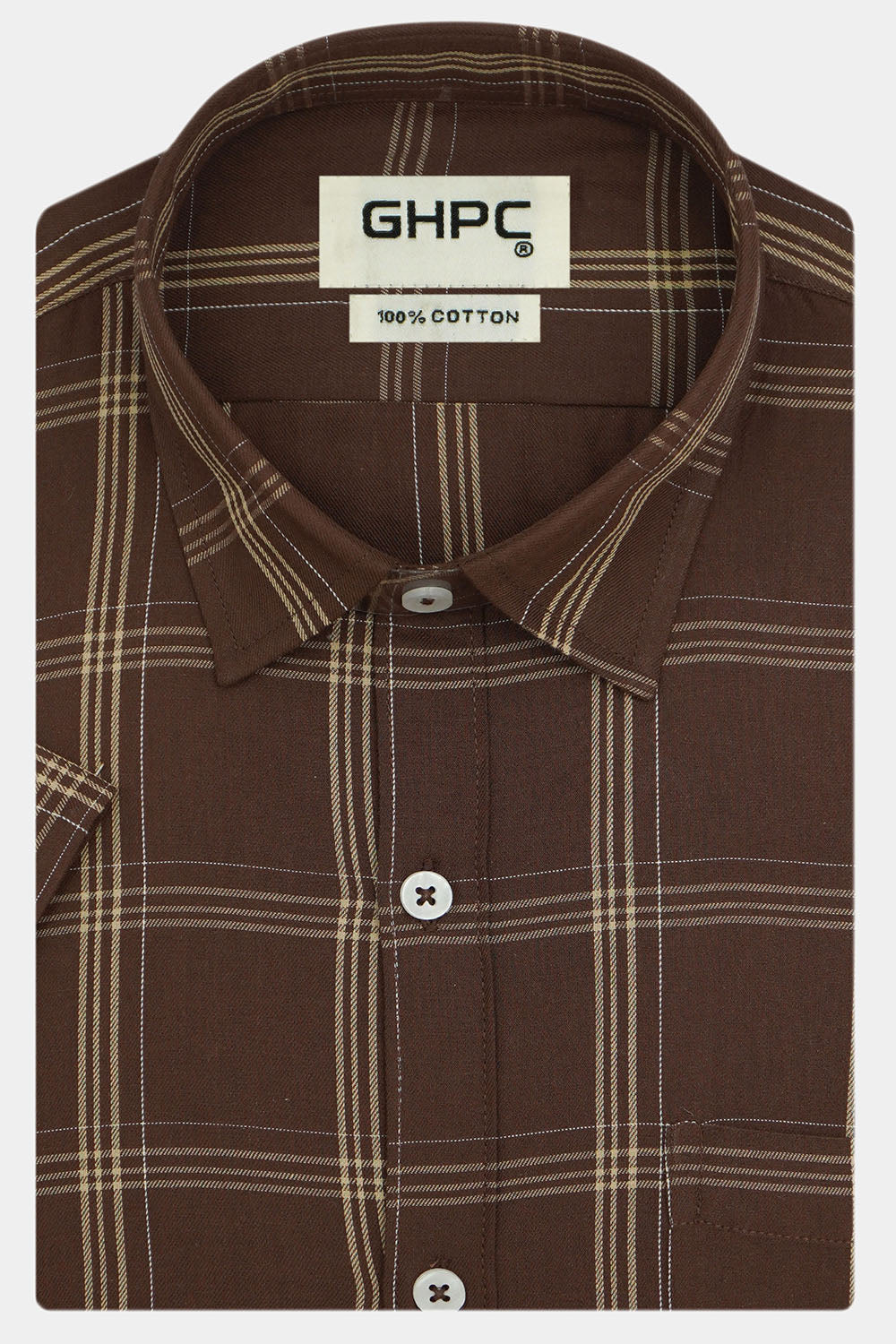 Men's 100% Cotton Checkered Half Sleeves Shirt (Brown)