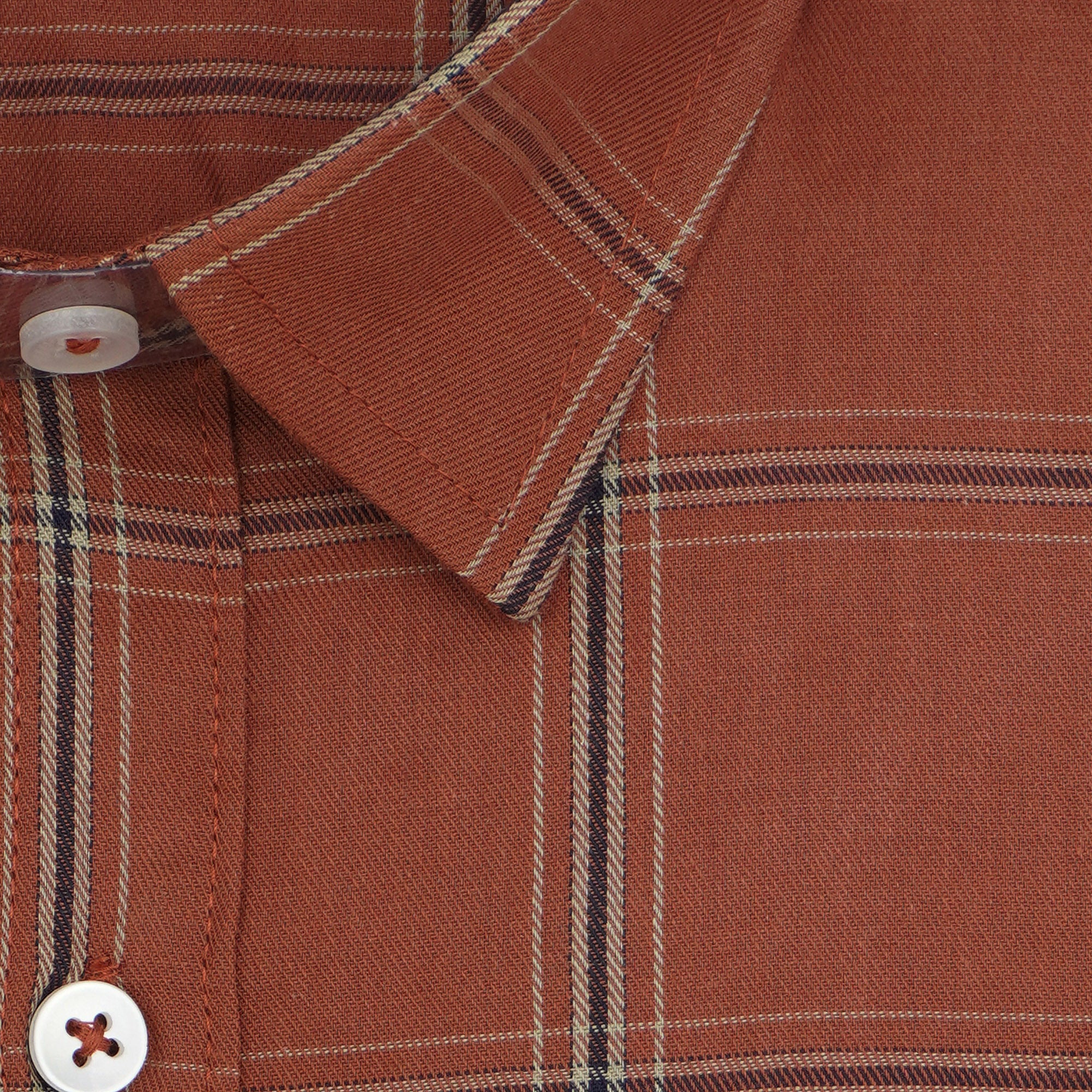 Men's 100% Cotton Checkered Half Sleeves Shirt (Rust)