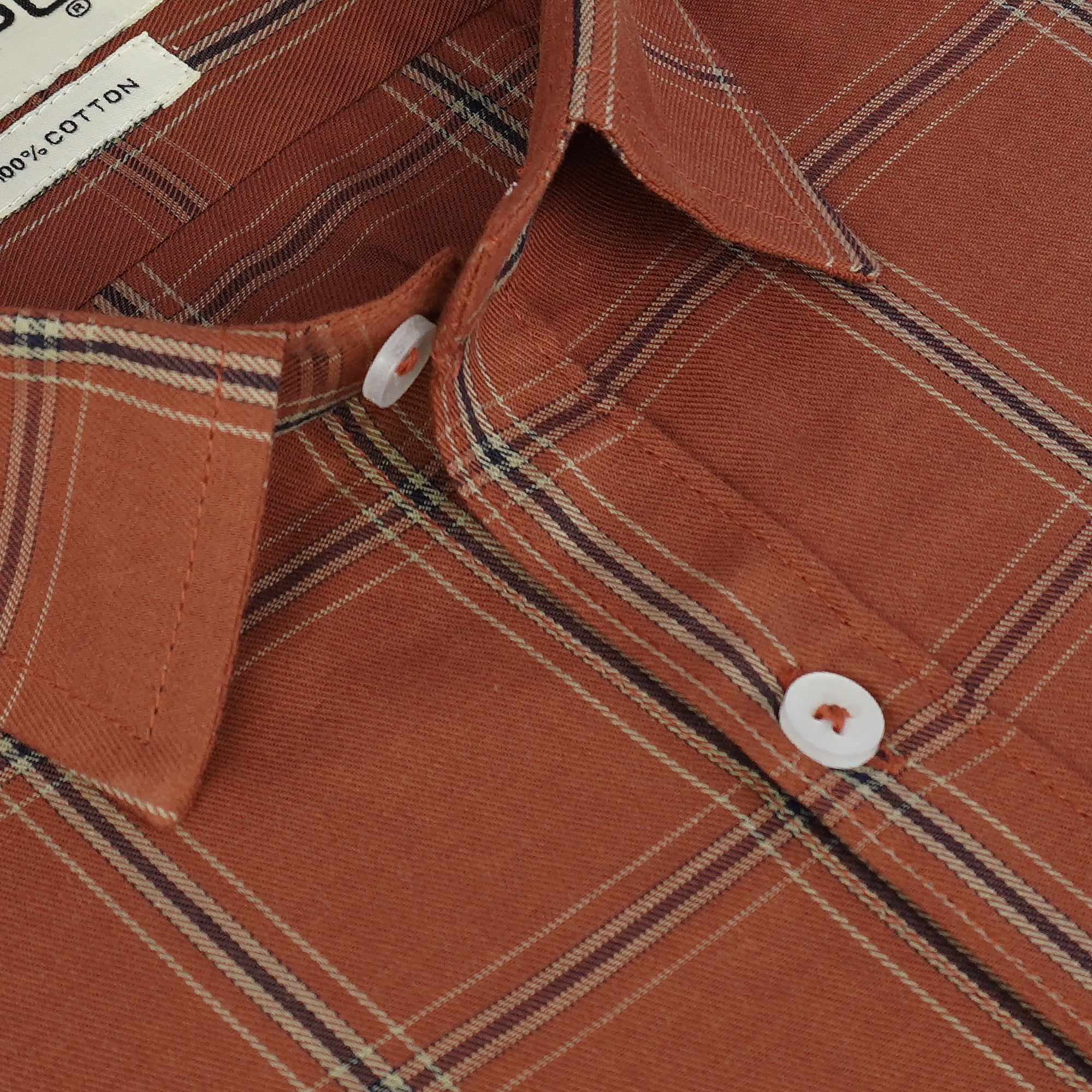 Men's 100% Cotton Checkered Half Sleeves Shirt (Rust)