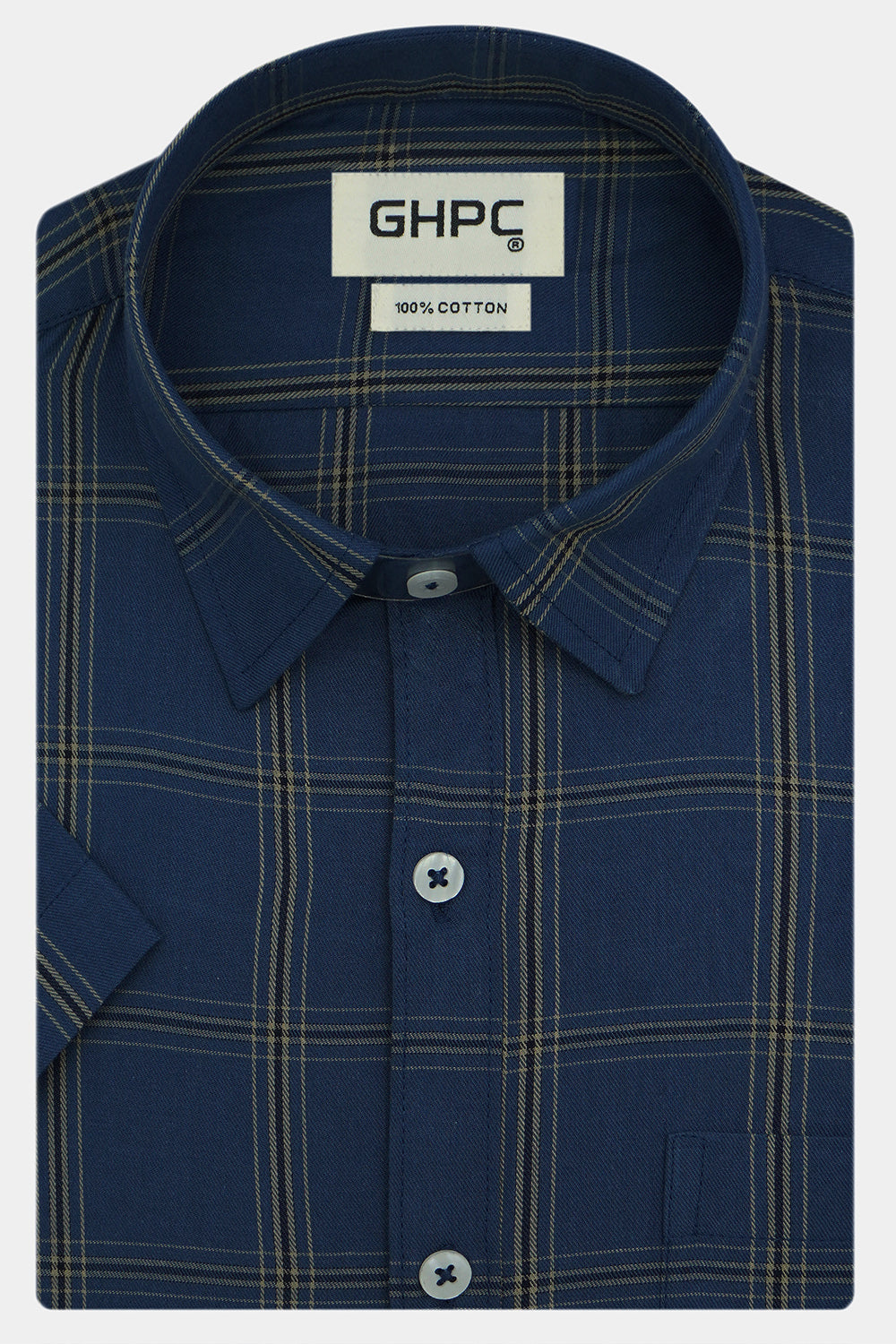Men's 100% Cotton Checkered Half Sleeves Shirt (Blue)