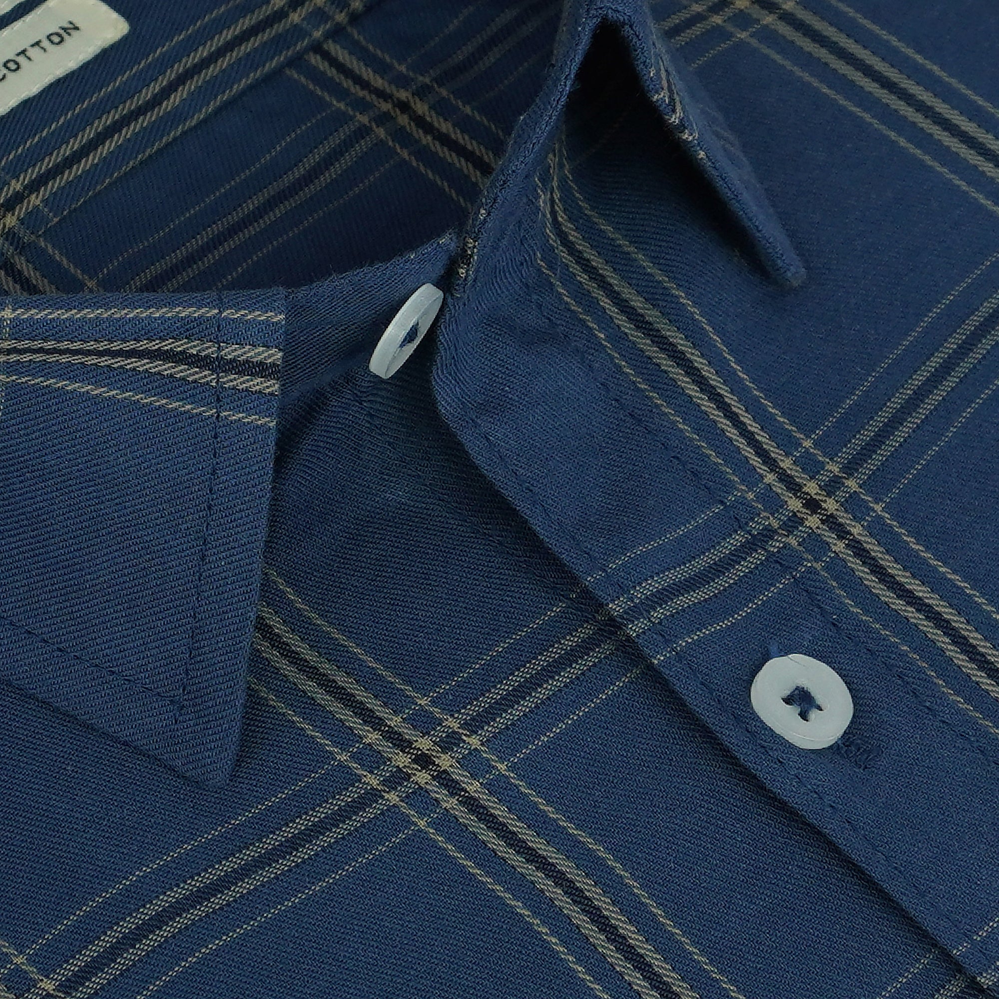 Men's 100% Cotton Checkered Half Sleeves Shirt (Blue)