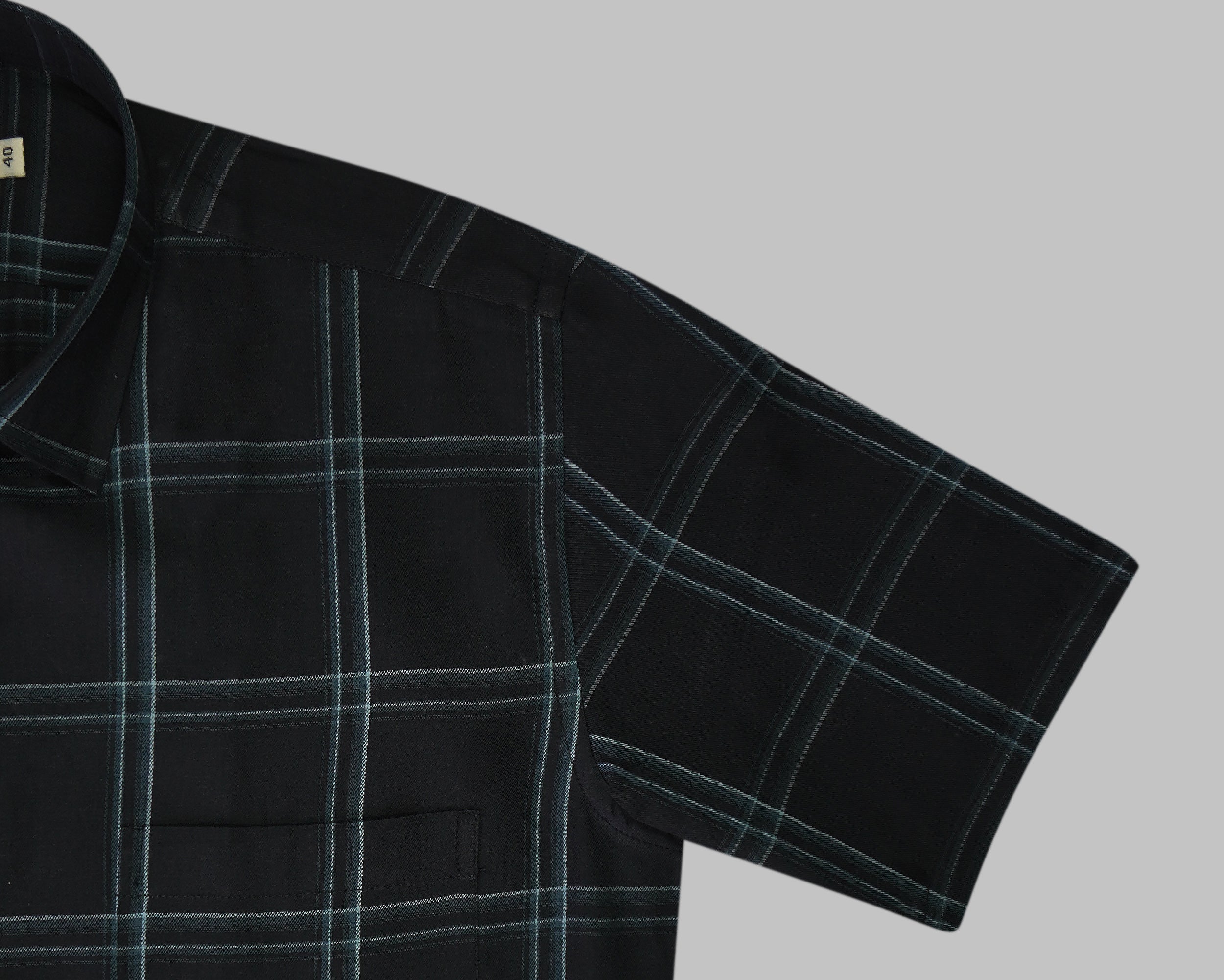 Men's 100% Cotton Checkered Half Sleeves Shirt (Black)