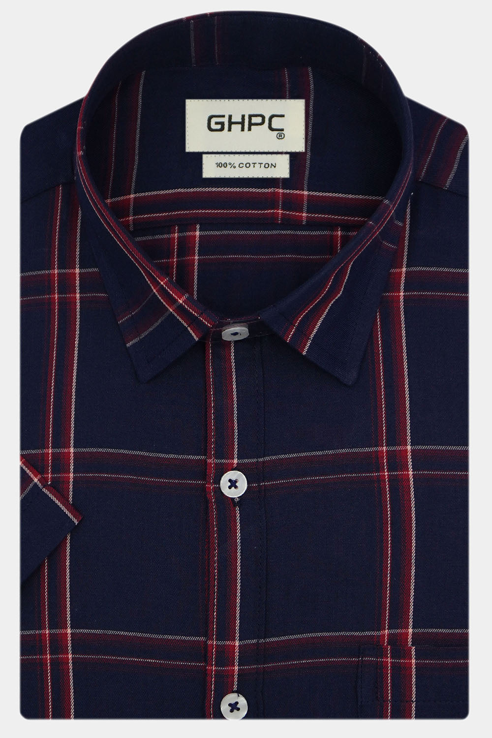 Men's 100% Cotton Checkered Half Sleeves Shirt (Blue)