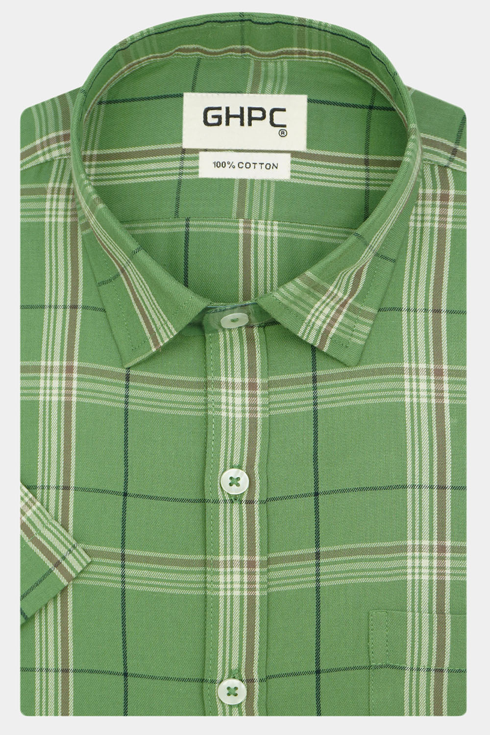 Men's 100% Cotton Checkered Half Sleeves Shirt (Green)