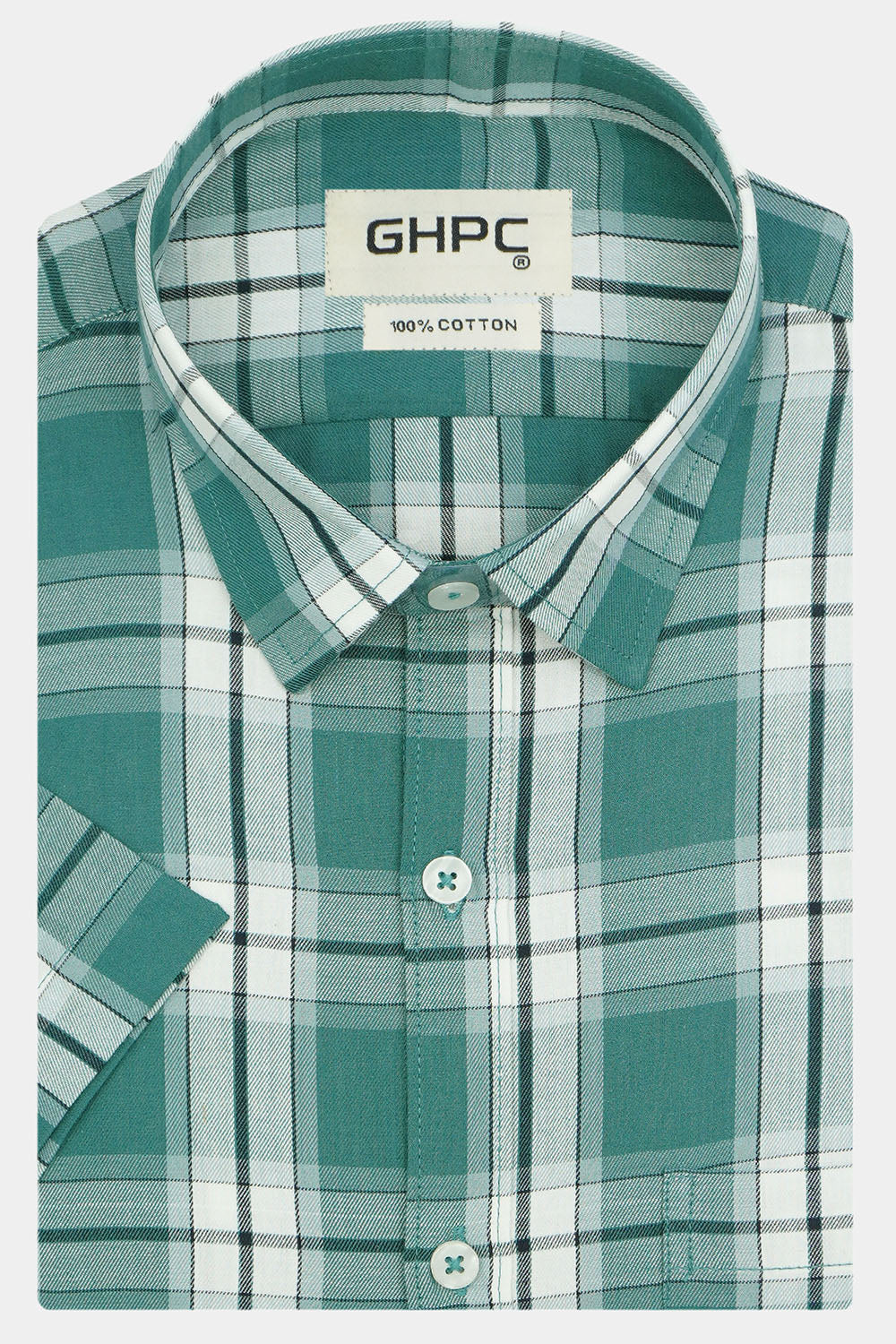 Men's 100% Cotton Checkered Half Sleeves Shirt (Green)