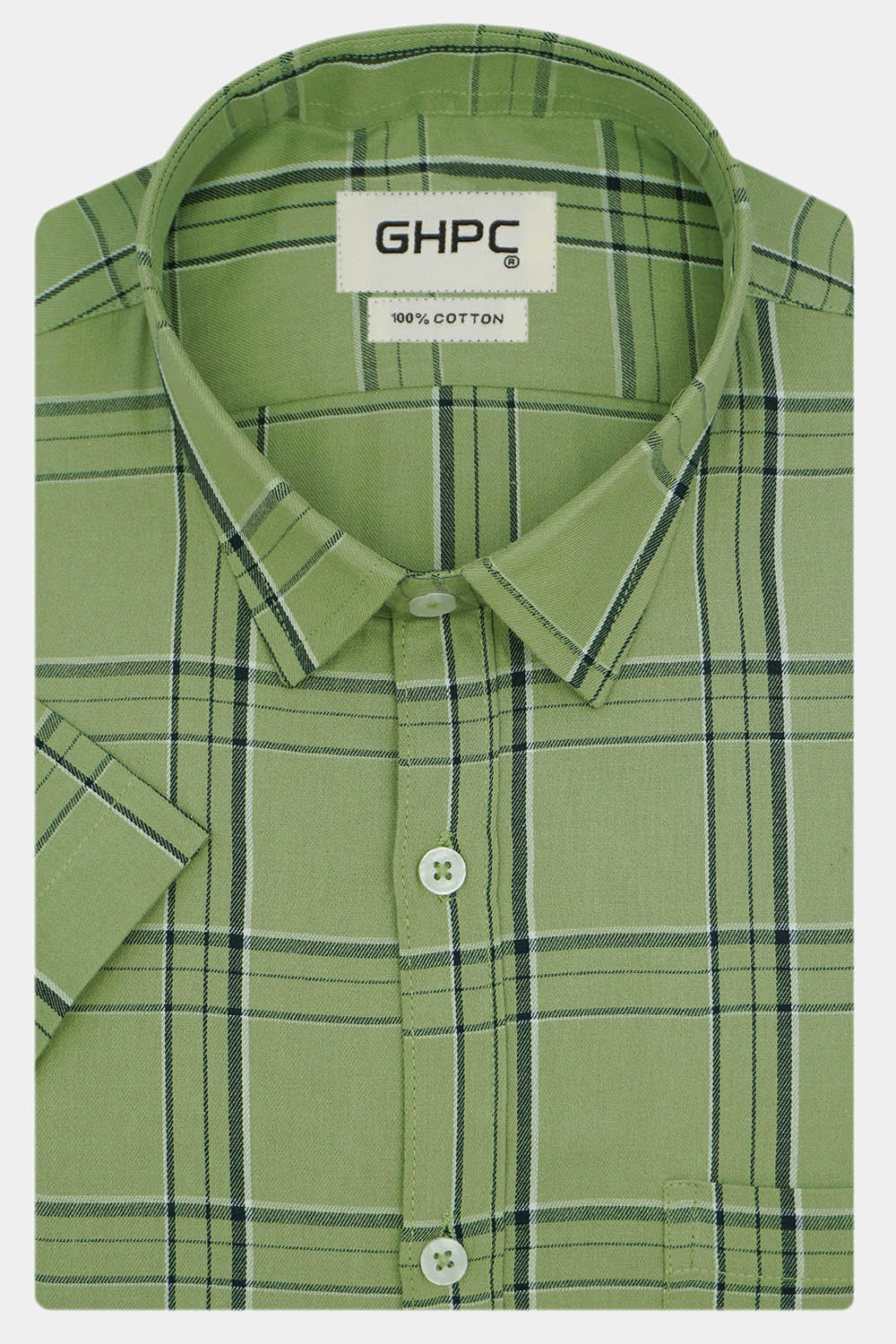 Men's 100% Cotton Checkered Half Sleeves Shirt (Sea Green)
