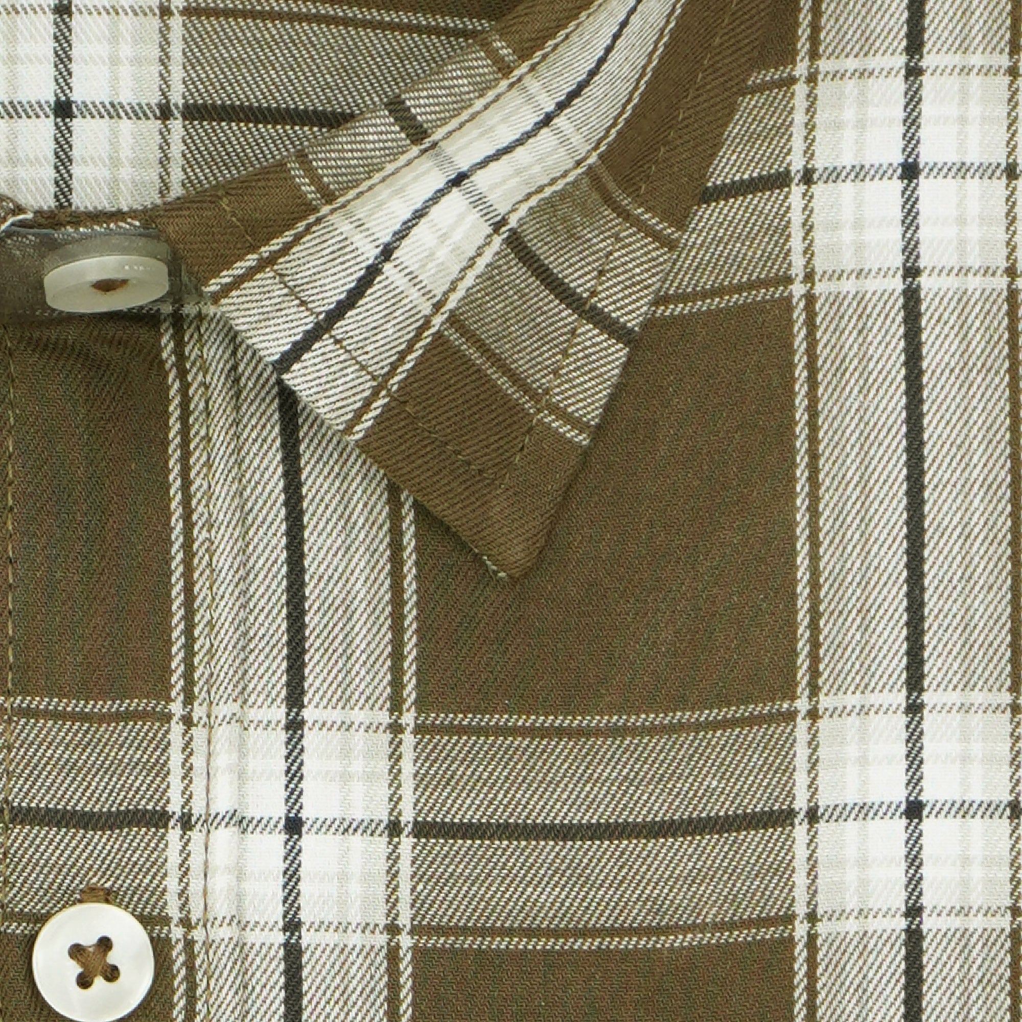 Men's 100% Cotton Checkered Half Sleeves Shirt (Khaki)