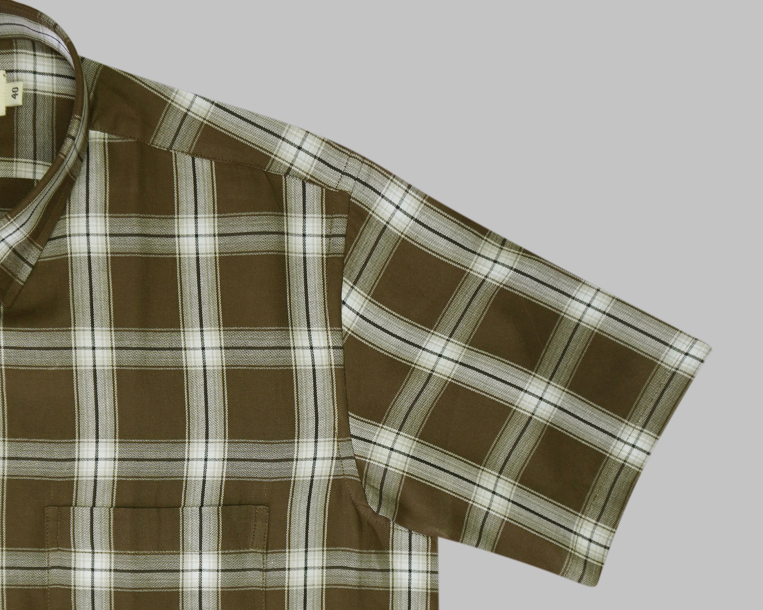 Men's 100% Cotton Checkered Half Sleeves Shirt (Khaki)