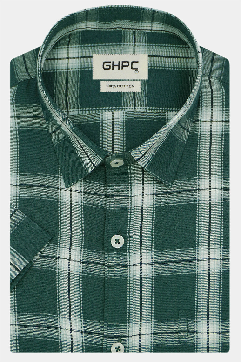 Men's 100% Cotton Checkered Half Sleeves Shirt (Green)