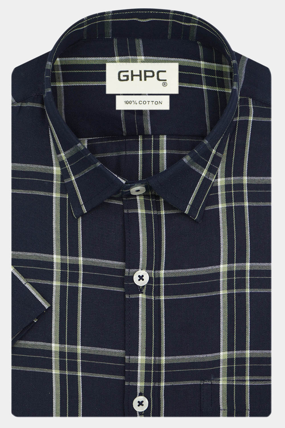 Men's 100% Cotton Checkered Half Sleeves Shirt (Blue)