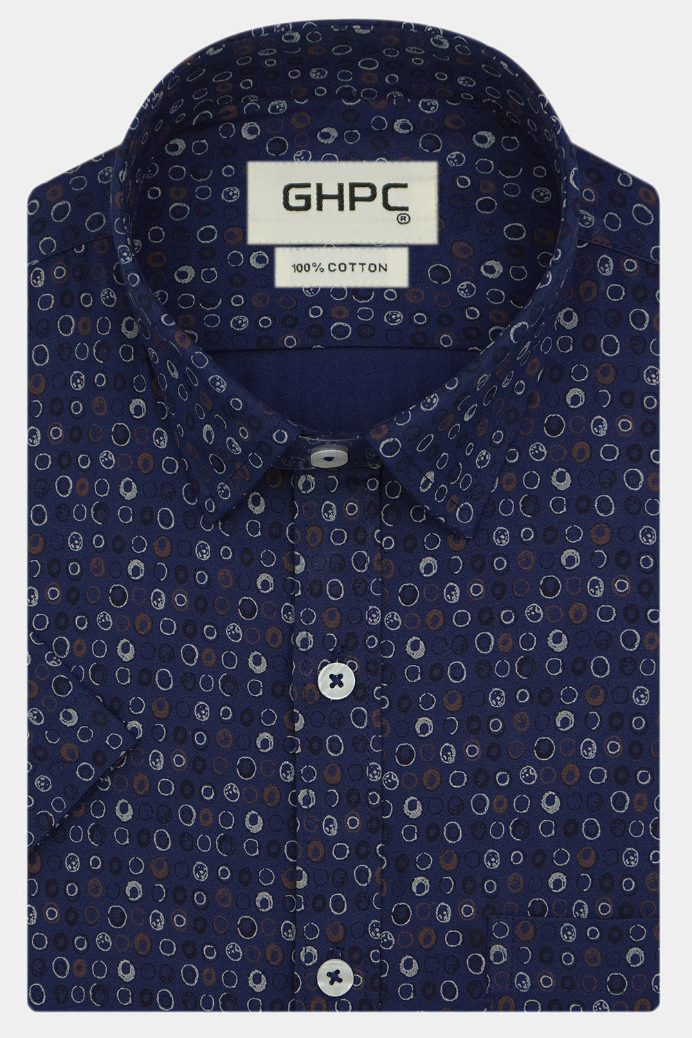Men's 100% Cotton Printed Half Sleeves Shirt (Navy)