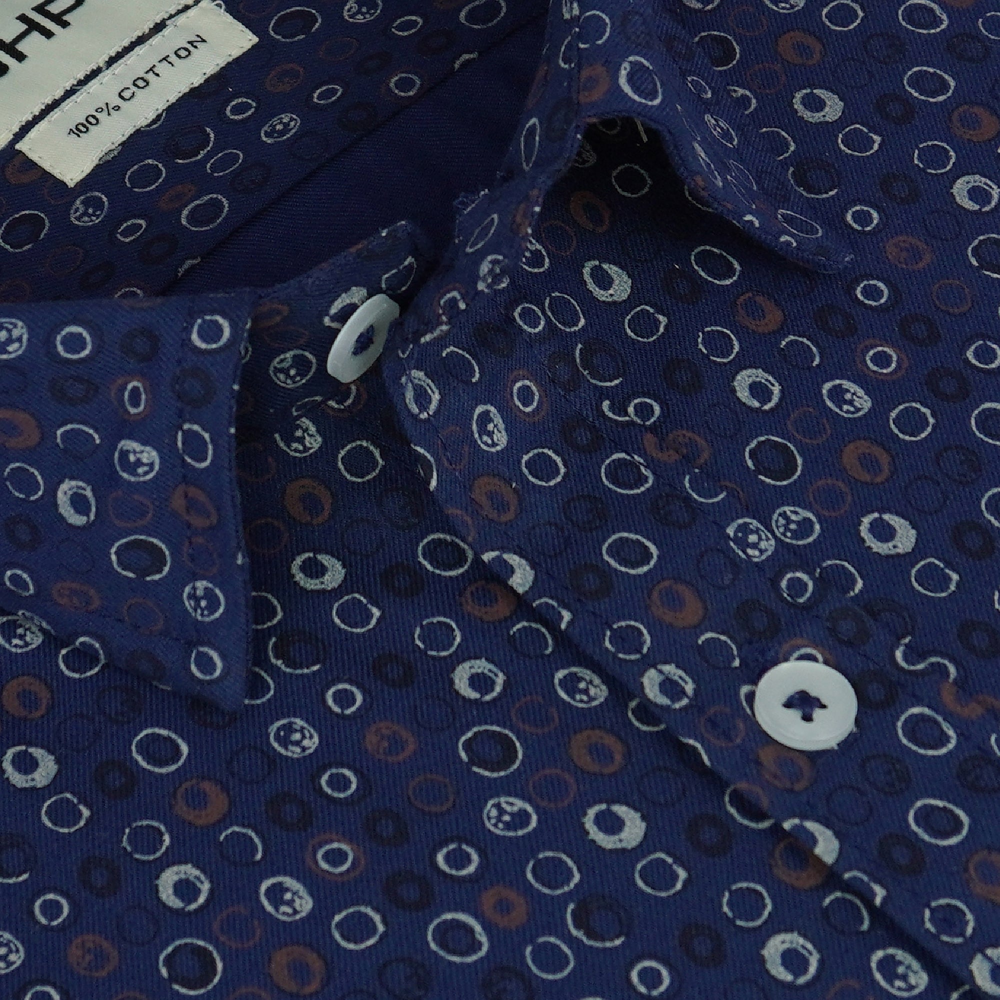 Men's 100% Cotton Printed Half Sleeves Shirt (Navy)