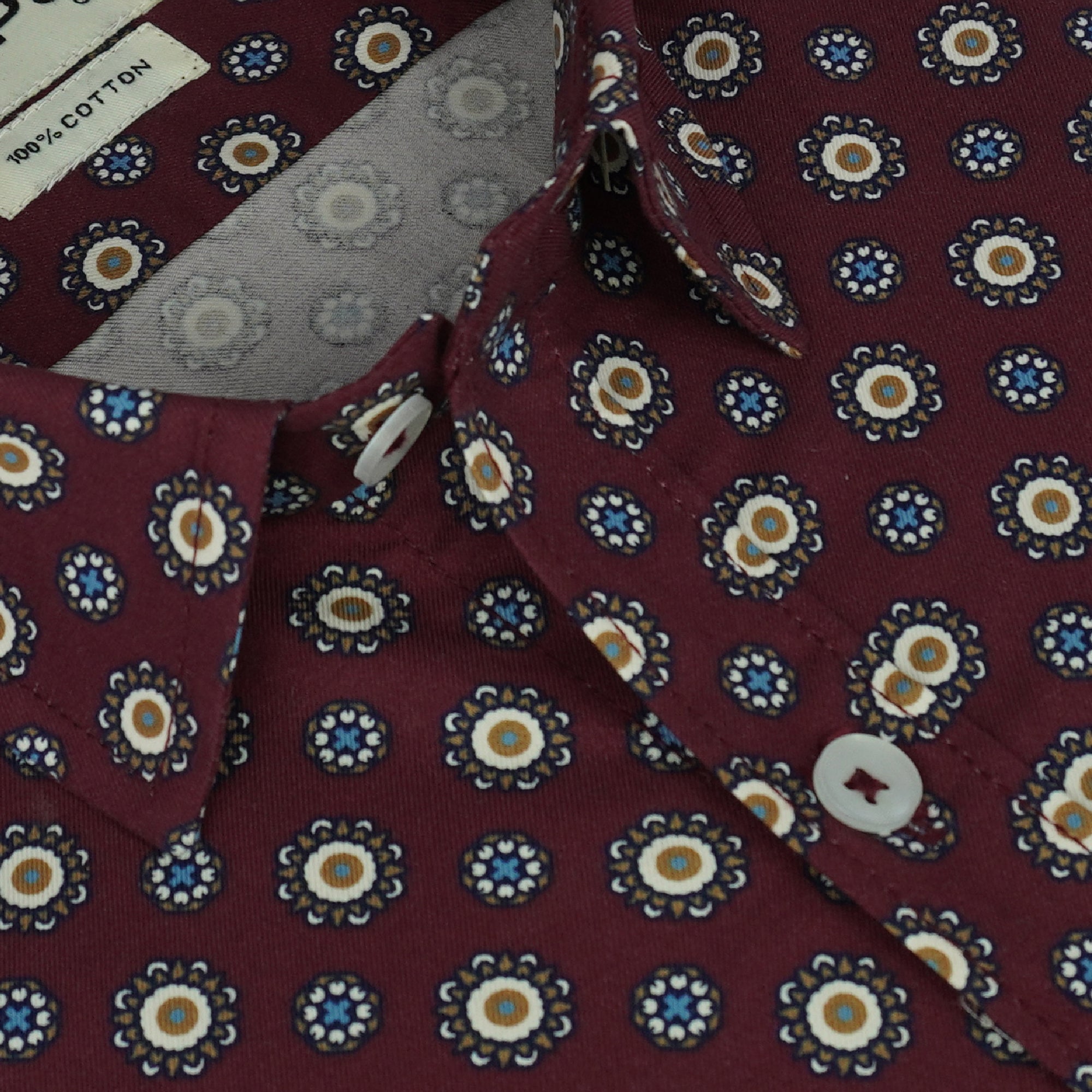 Men's 100% Cotton Printed Half Sleeves Shirt (Maroon)