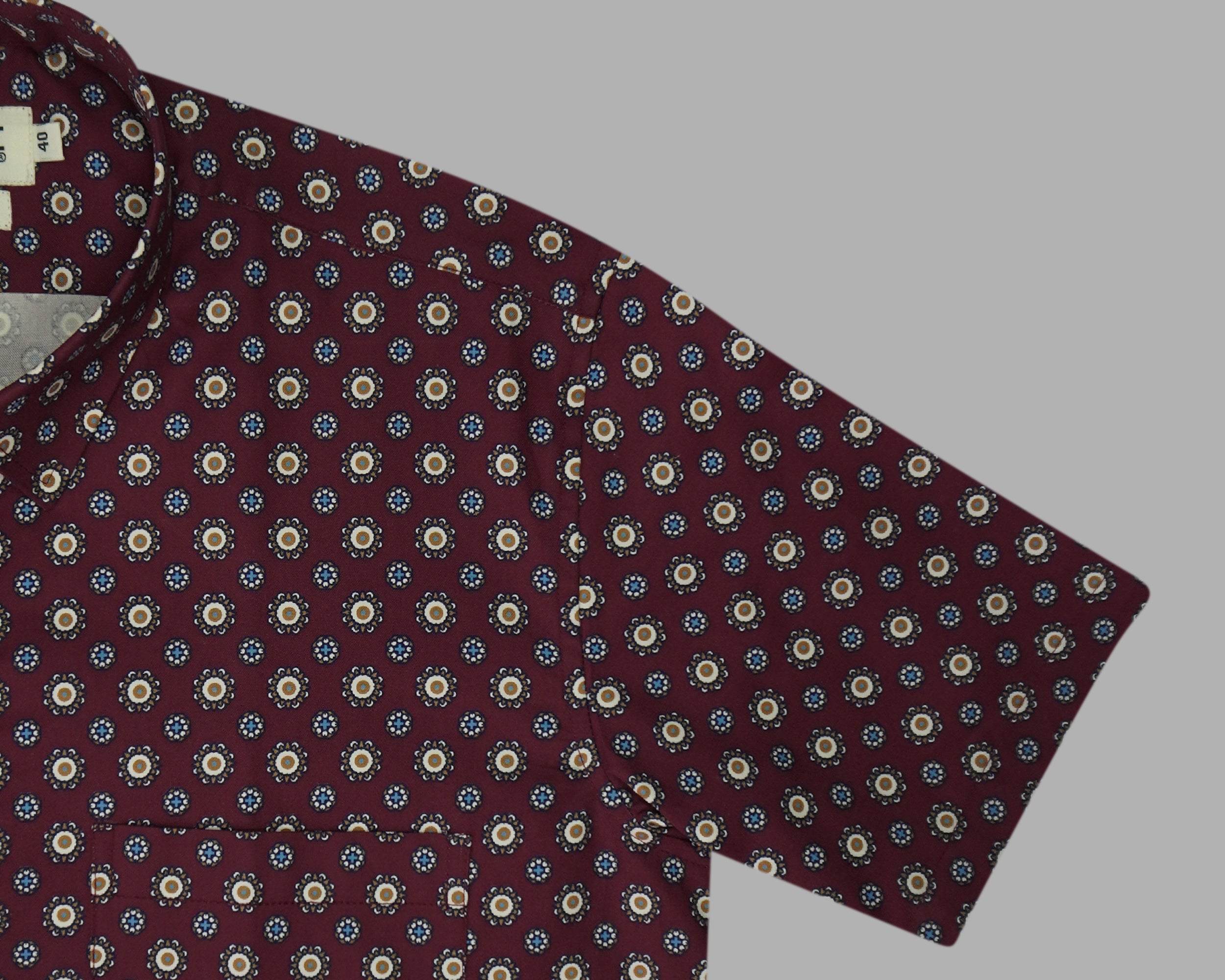 Men's 100% Cotton Printed Half Sleeves Shirt (Maroon)