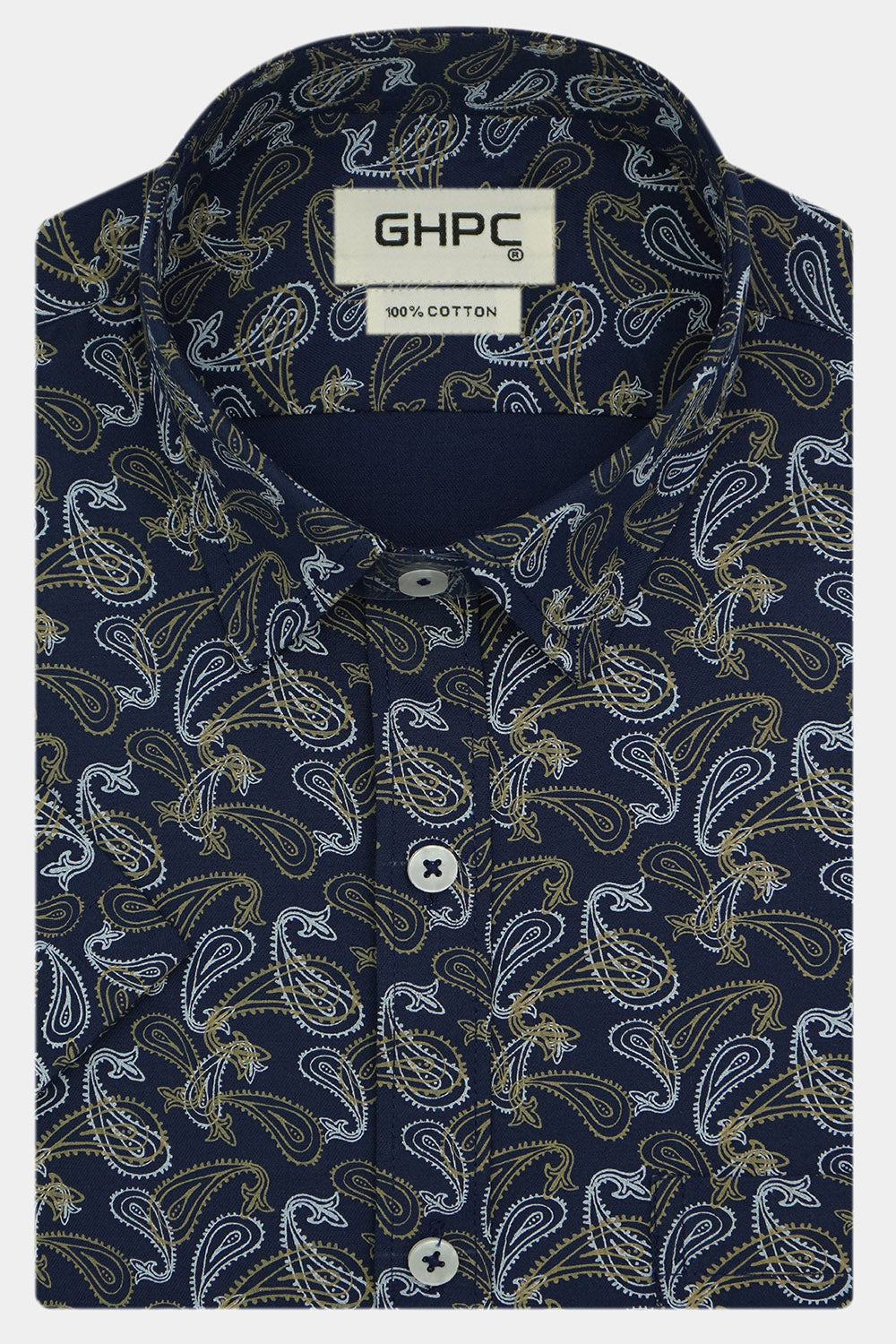 Men's 100% Cotton Printed Half Sleeves Shirt (Blue)
