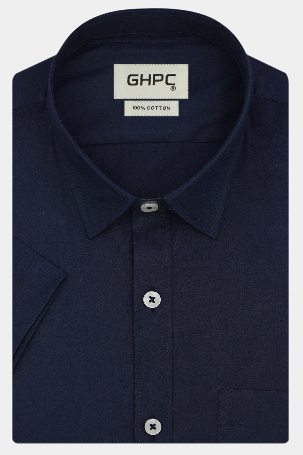 Men's 100% Cotton Plain Solid Half Sleeves Shirt (Navy)