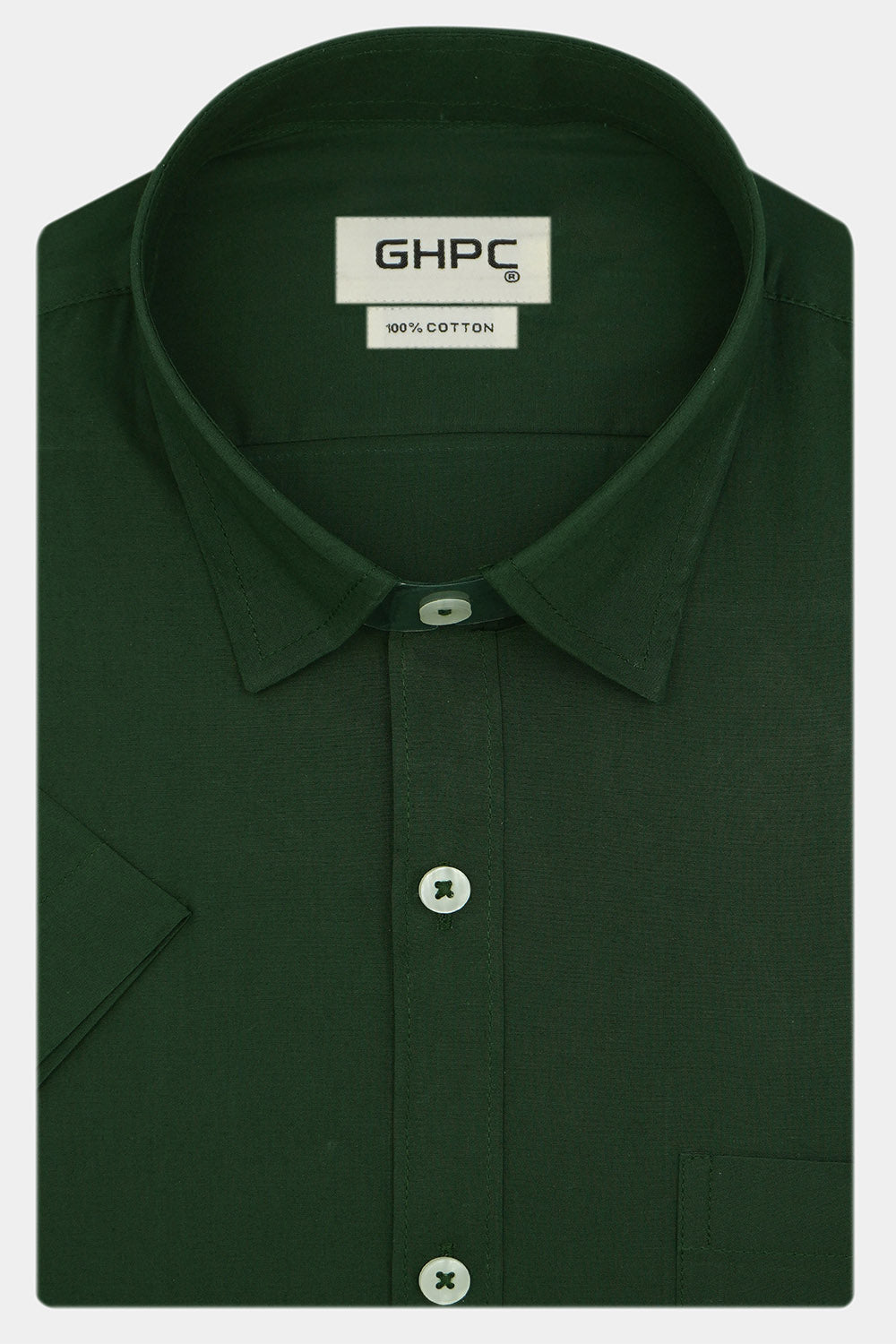 Men's 100% Cotton Plain Solid Half Sleeves Shirt (Bottle Green)