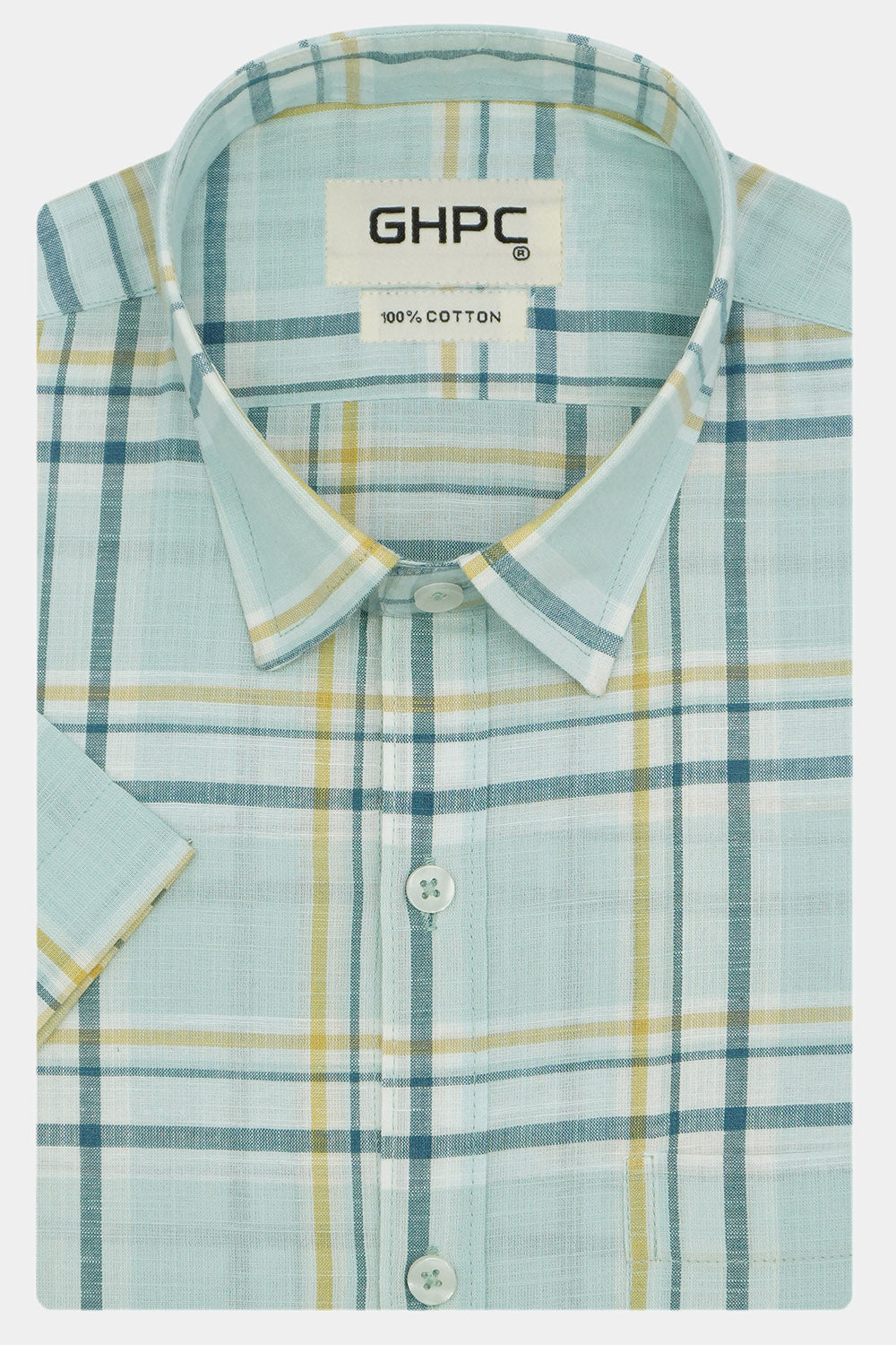 Men's 100% Cotton Checkered Half Sleeves Shirt (Sea Green)