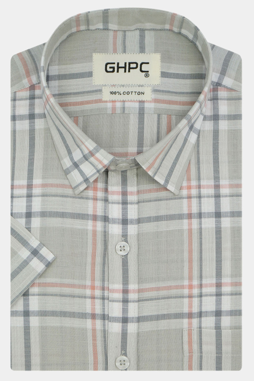 Men's 100% Cotton Checkered Half Sleeves Shirt (Grey)