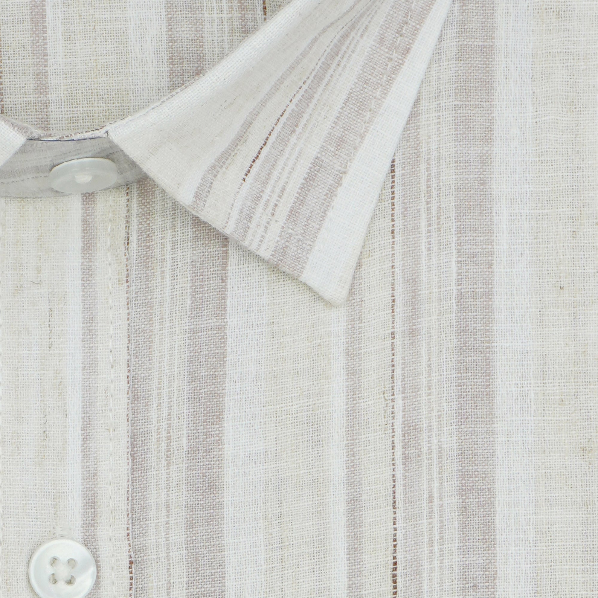 Men's Cotton Linen Striped Half Sleeves Shirt (Brown)