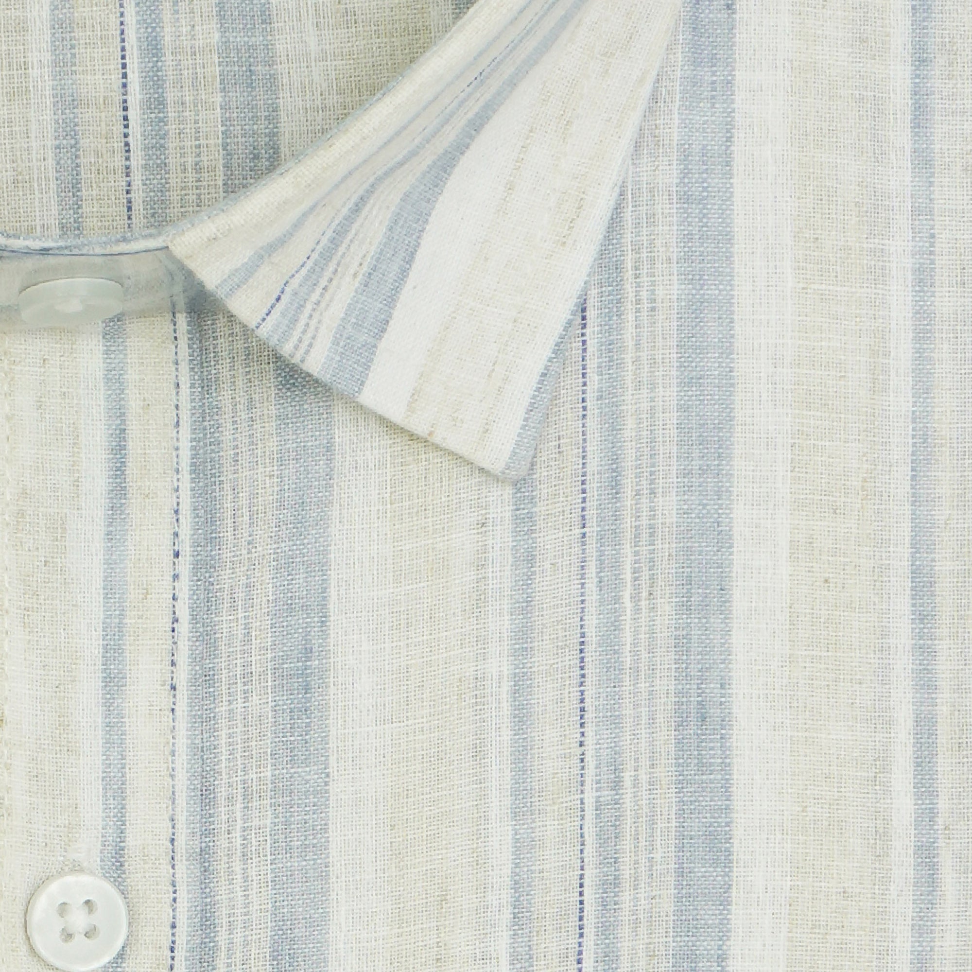 Men's Cotton Linen Striped Half Sleeves Shirt (Blue)
