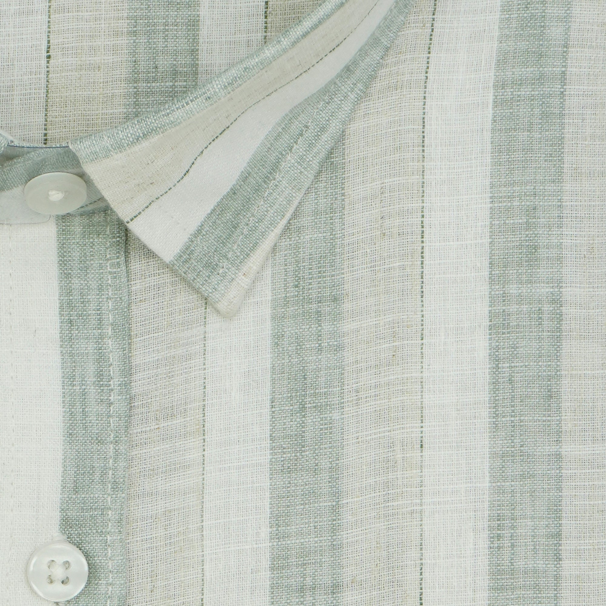 Men's Cotton Linen Striped Half Sleeves Shirt (Green)