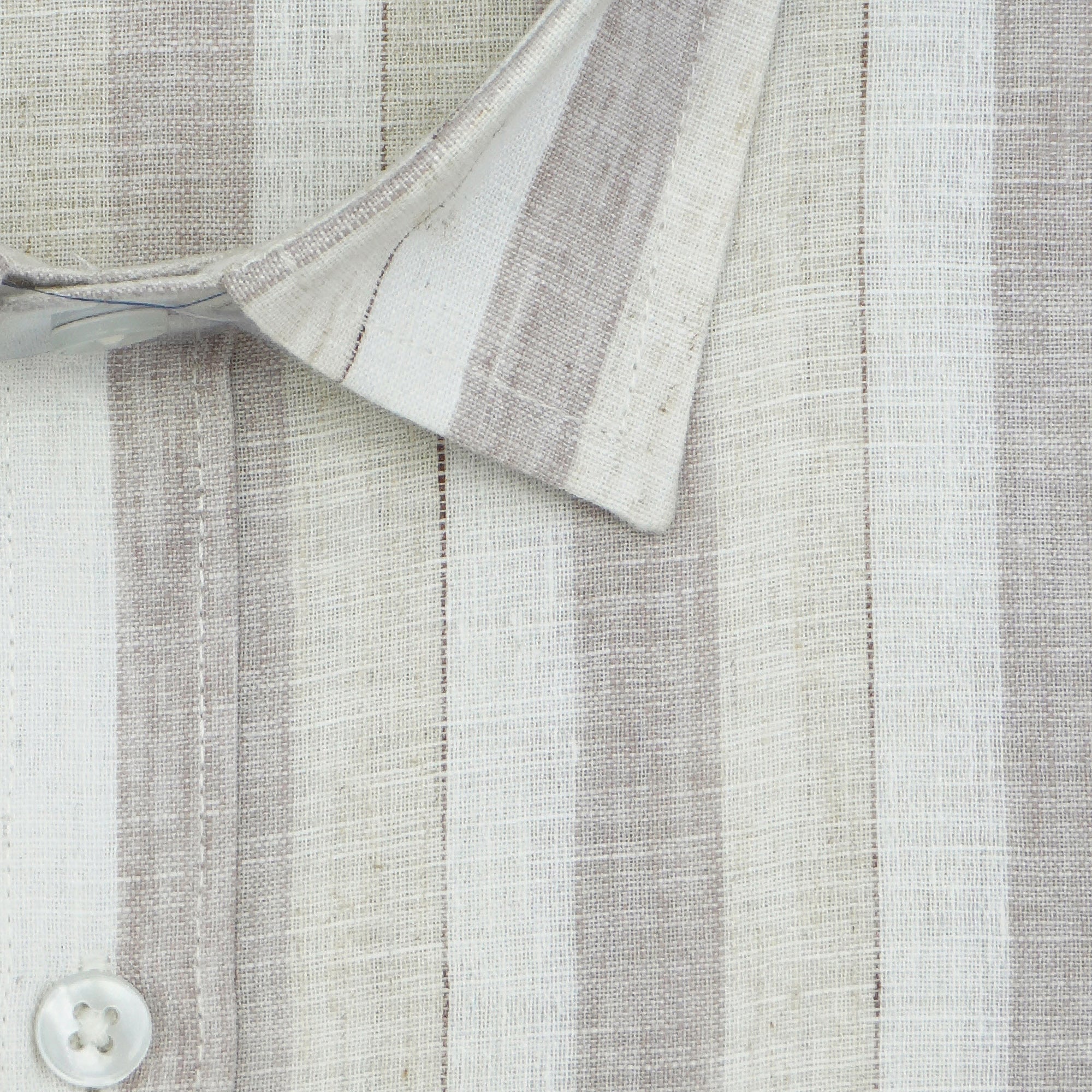 Men's Cotton Linen Striped Half Sleeves Shirt (Brown)