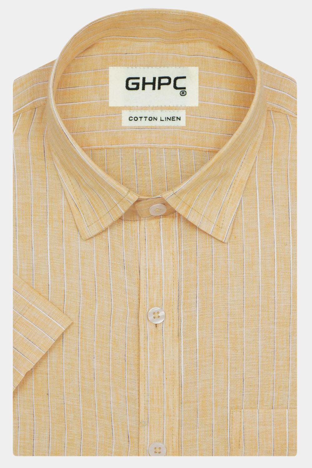 Men's Cotton Linen Striped Half Sleeves Shirt (Orange)
