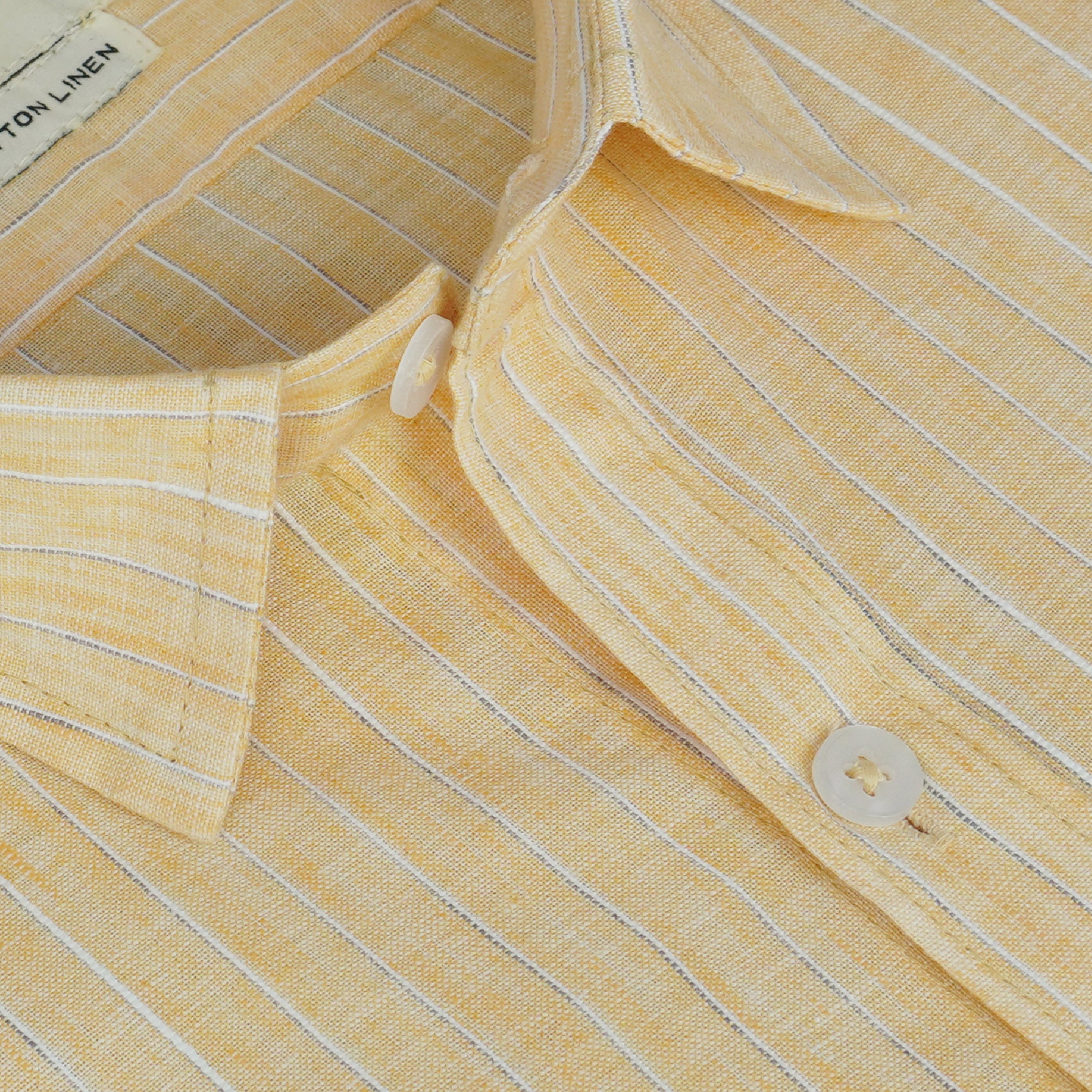 Men's Cotton Linen Striped Half Sleeves Shirt (Orange)