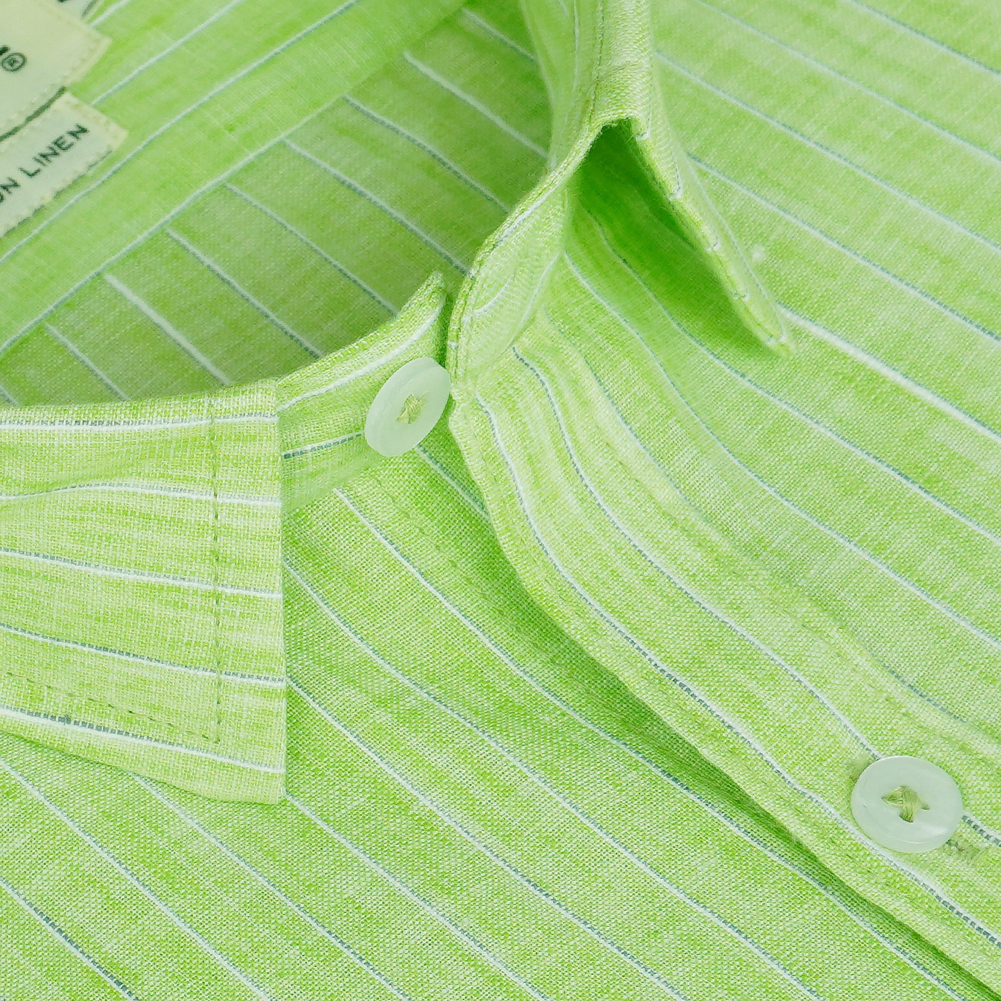 Men's Cotton Linen Striped Half Sleeves Shirt (Green)