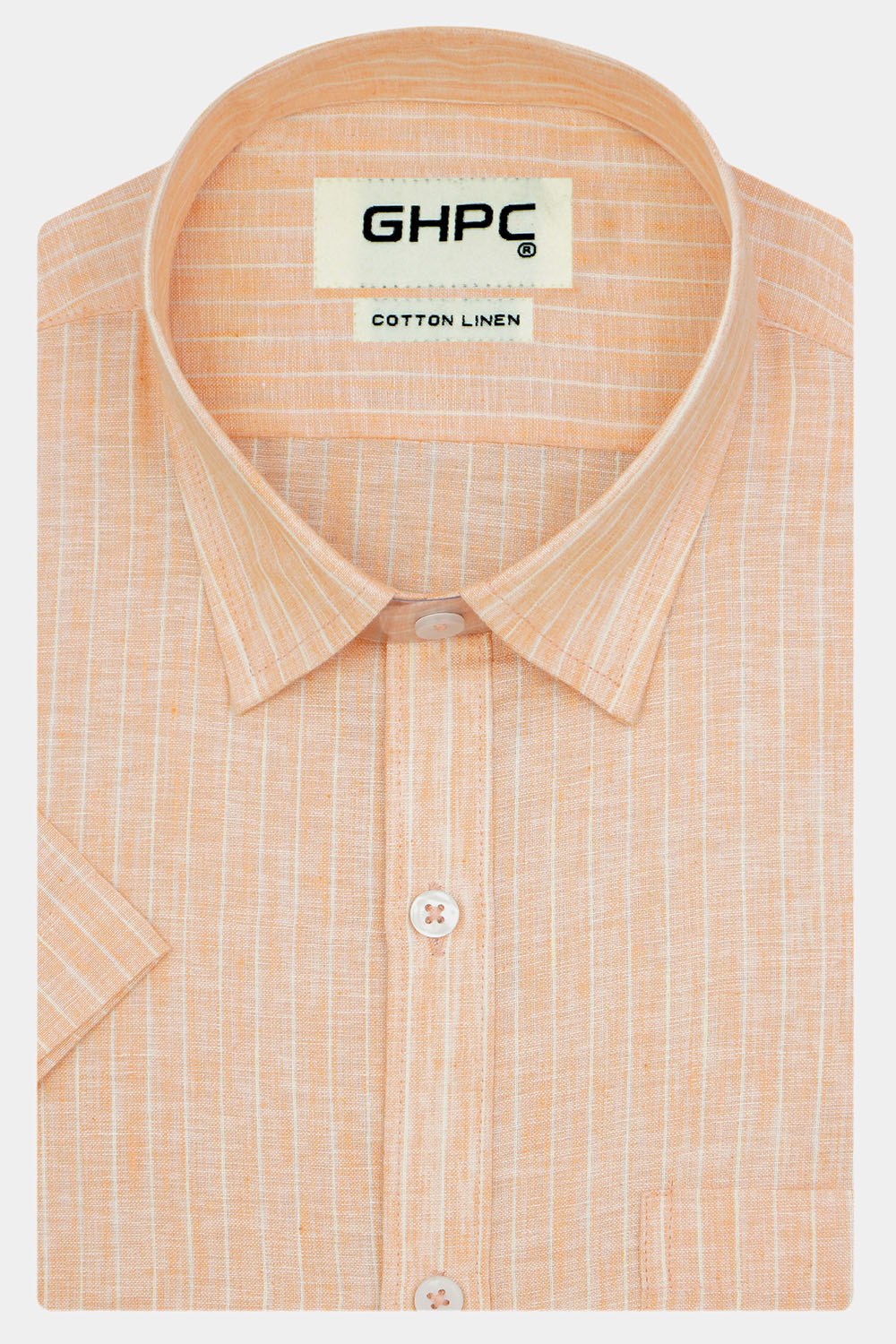 Men's Cotton Linen Striped Half Sleeves Shirt (Orange)