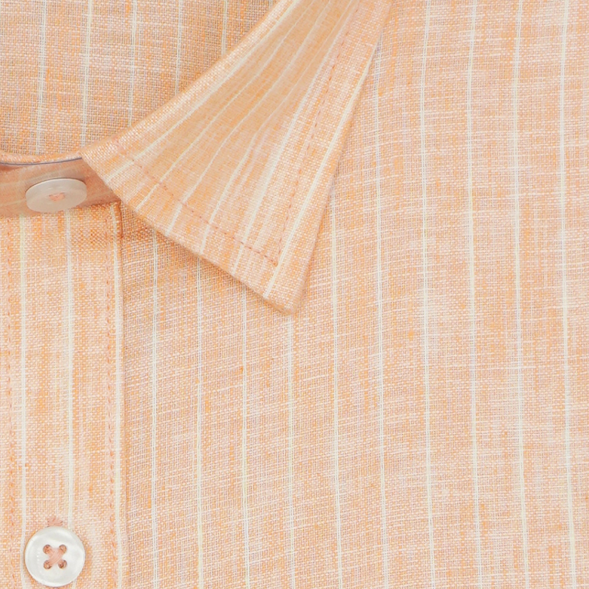 Men's Cotton Linen Striped Half Sleeves Shirt (Orange)