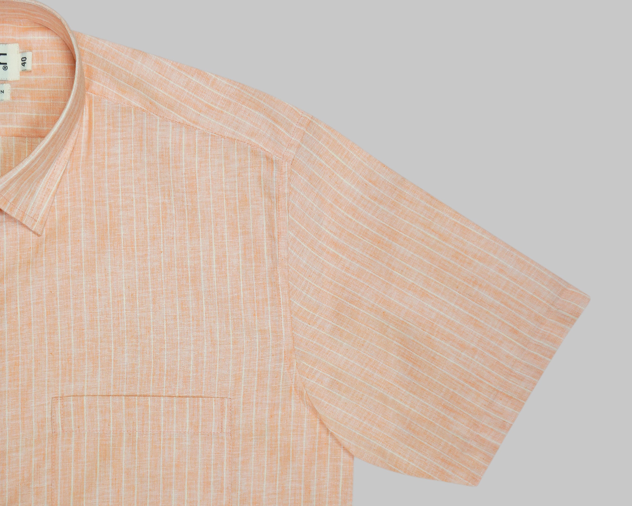 Men's Cotton Linen Striped Half Sleeves Shirt (Orange)