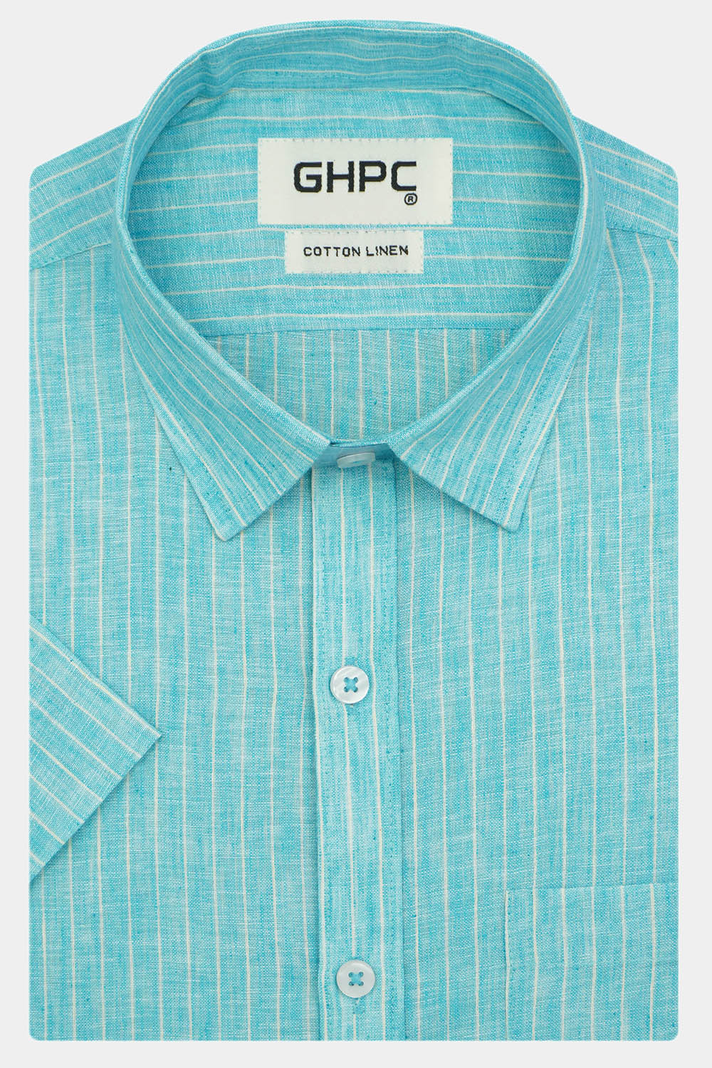 Men's Cotton Linen Striped Half Sleeves Shirt (Blue)