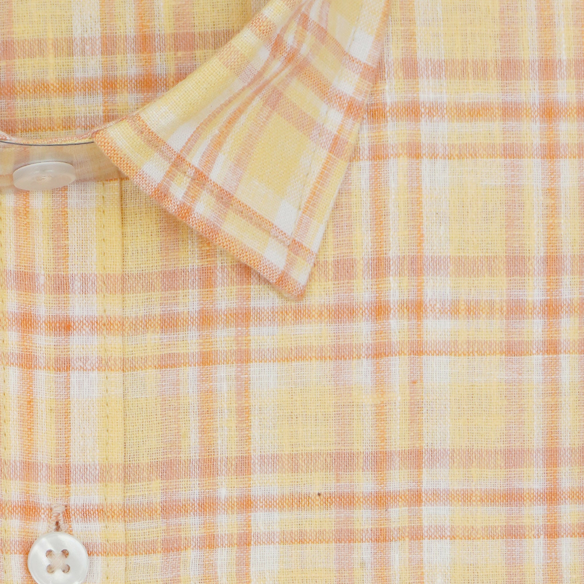 Men's Cotton Linen Checkered Half Sleeves Shirt (Orange)
