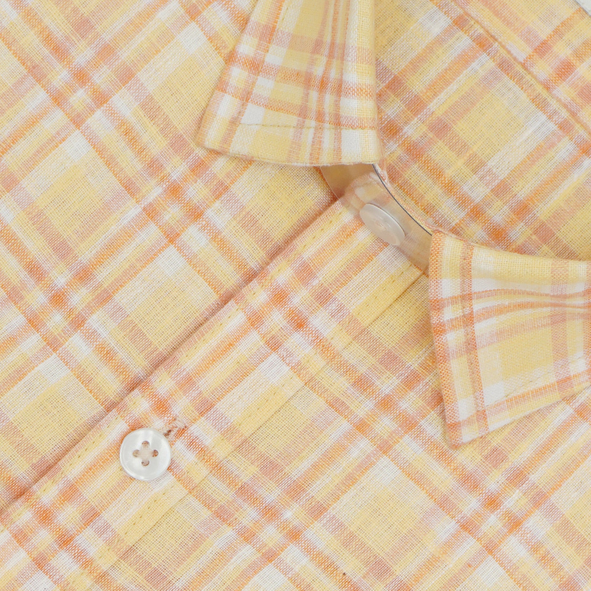 Men's Cotton Linen Checkered Half Sleeves Shirt (Orange)