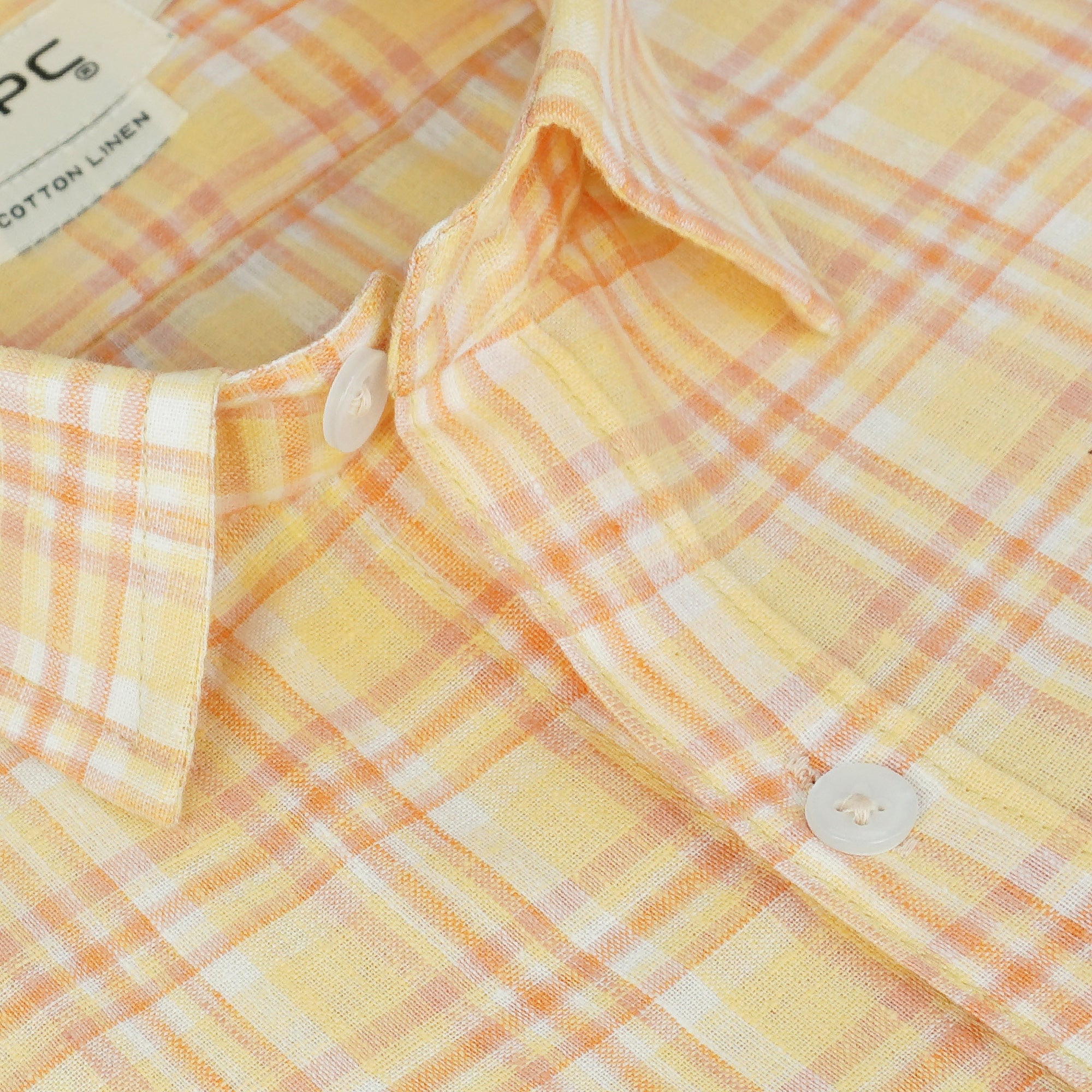 Men's Cotton Linen Checkered Half Sleeves Shirt (Orange)