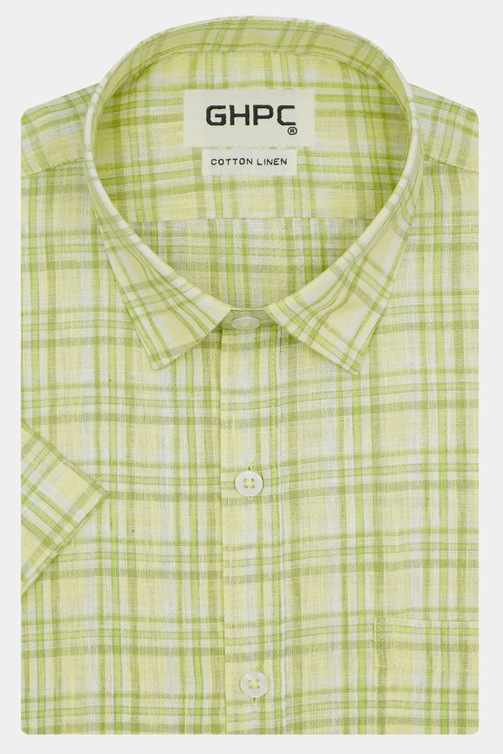 Men's Cotton Linen Checkered Half Sleeves Shirt (Sea Green)