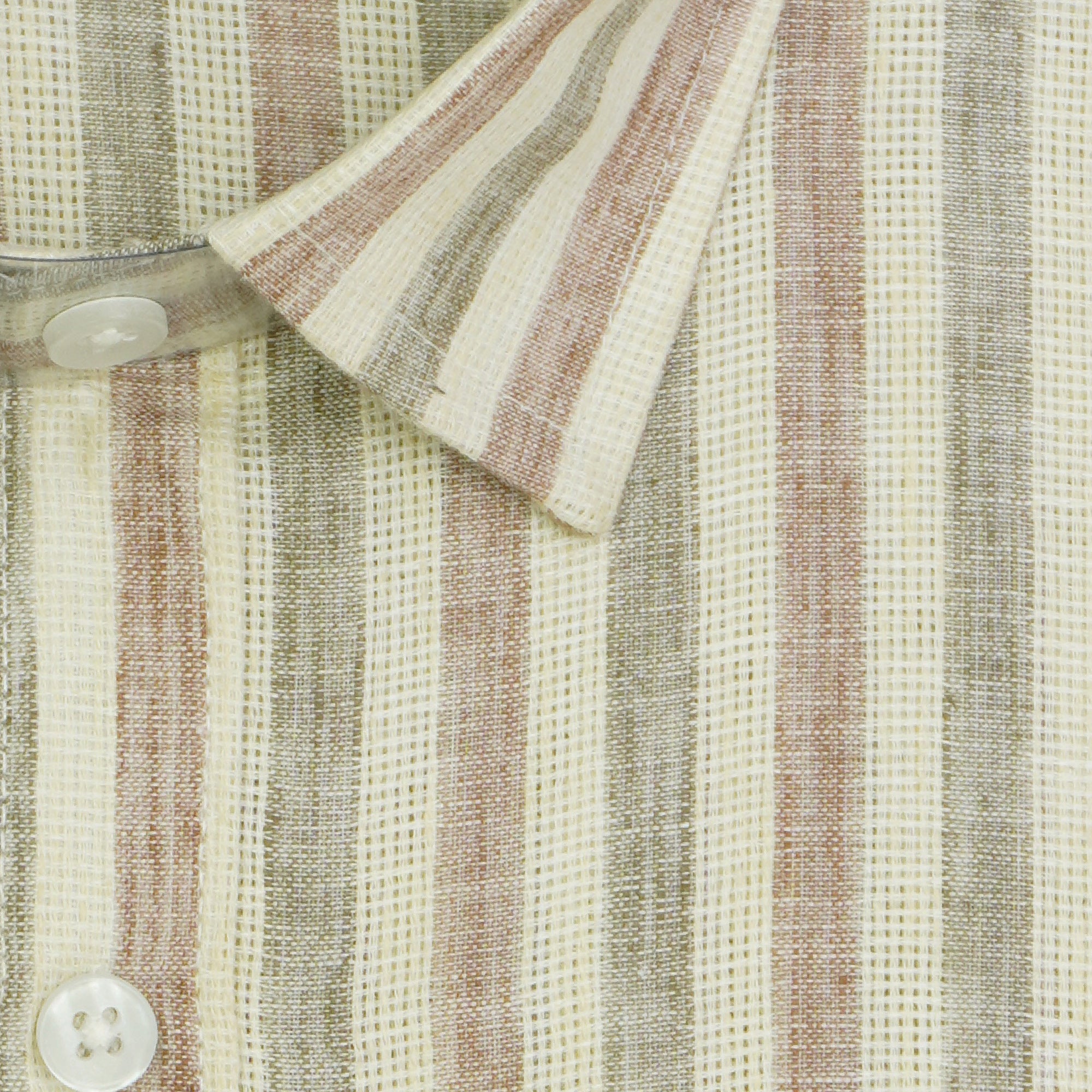 Men's Cotton Linen Striped Half Sleeves Shirt (Brown)