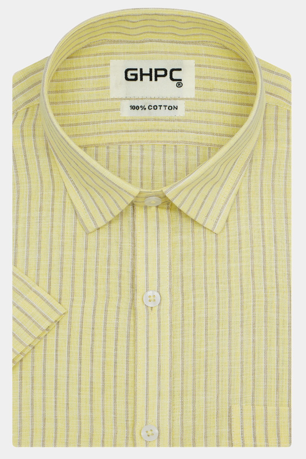 Men's 100% Cotton Striped Half Sleeves Shirt (Yellow)